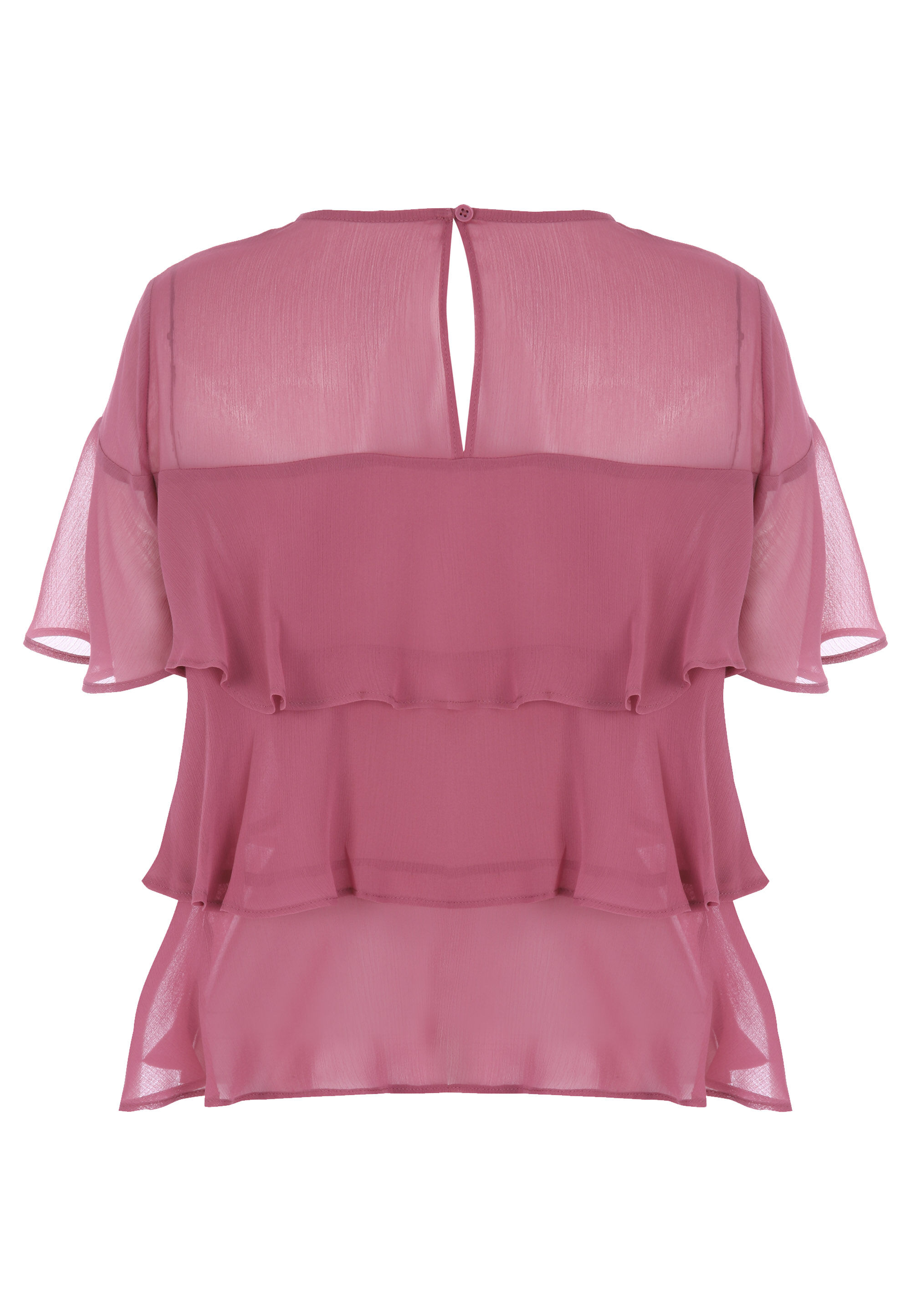 Womens Pink Ruffle Tiered Blouse Top