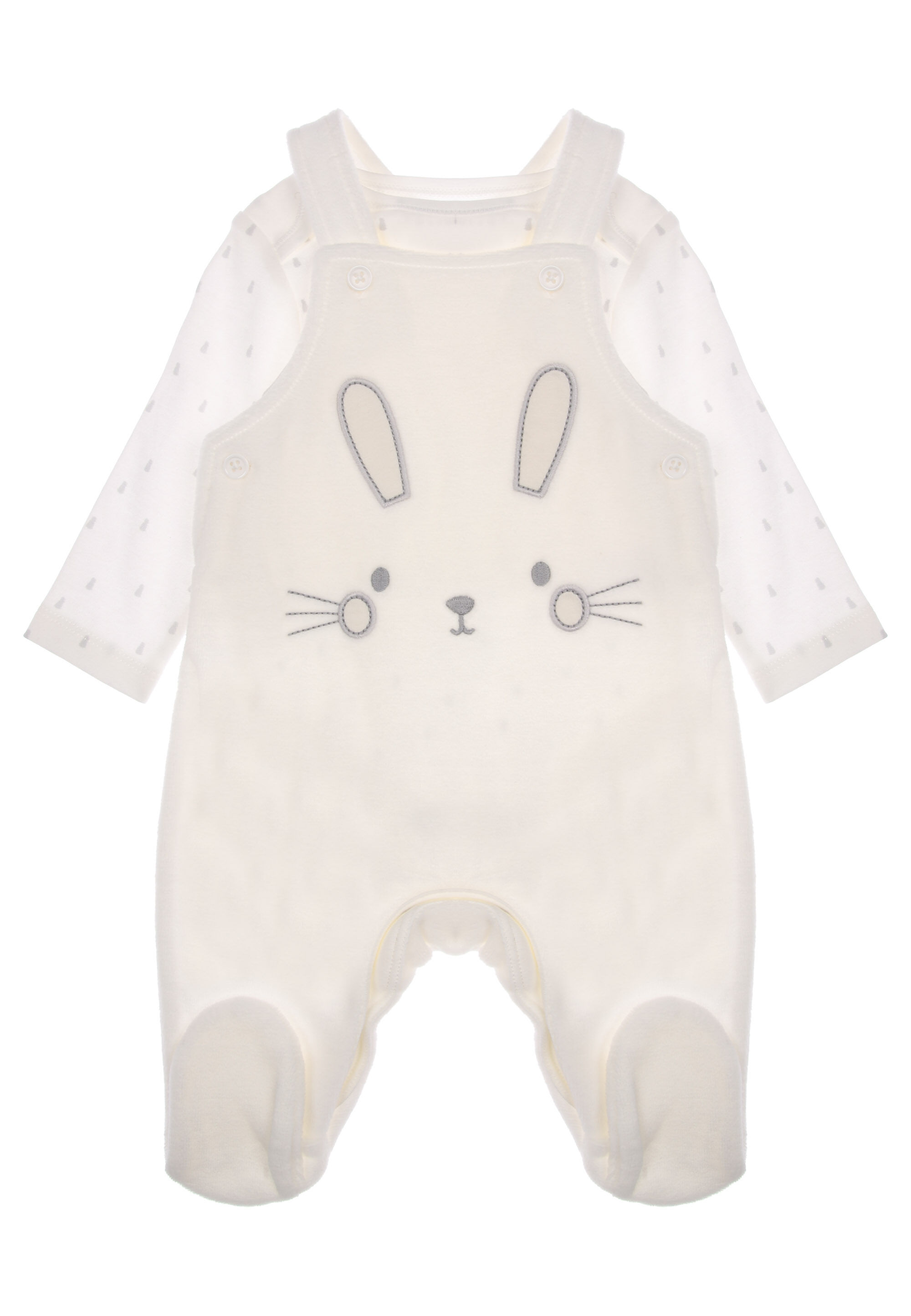 Baby Unisex White Bunny Velour Dungarees Set