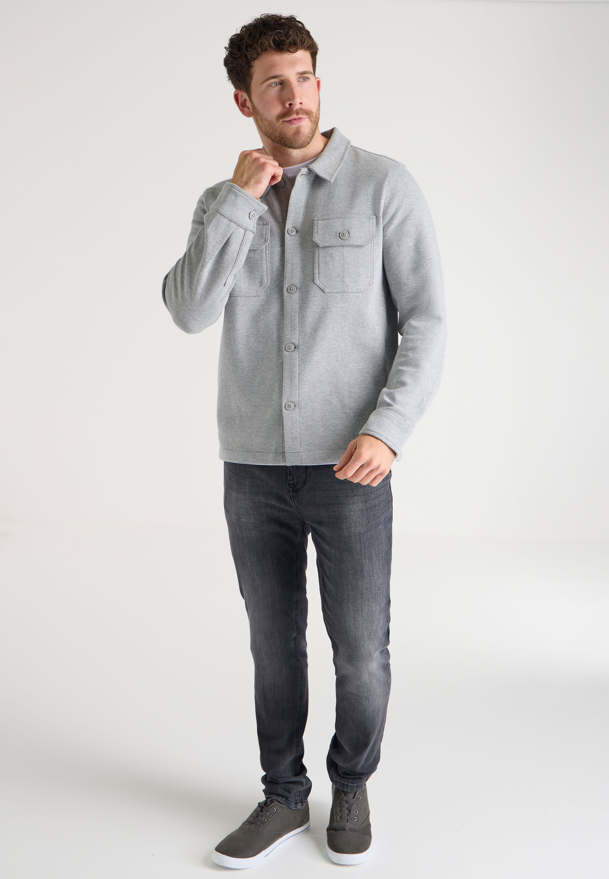 Mens Grey Textured Sweat Shirt Jacket