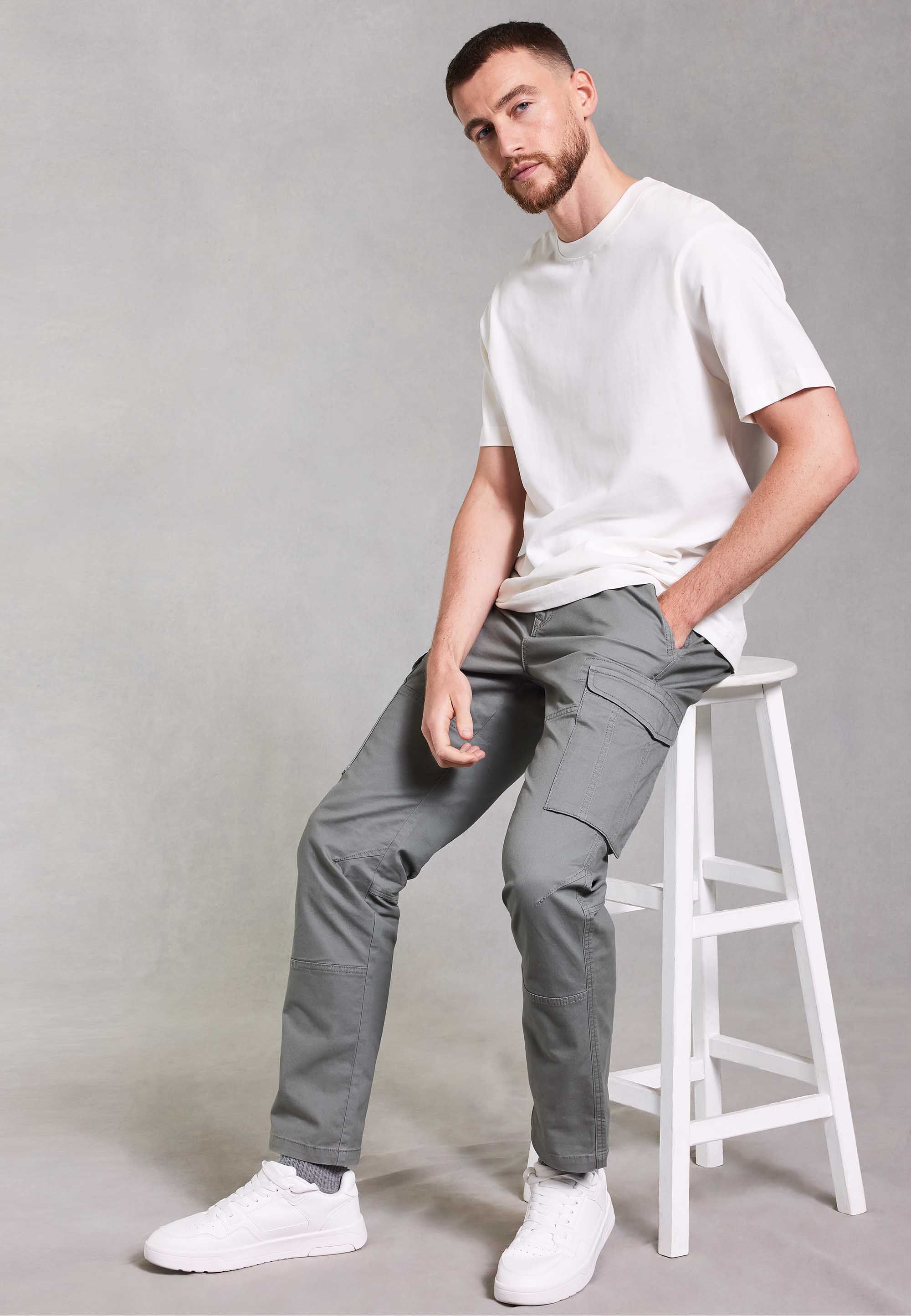 Mens Khaki Cargo Straight Leg Trousers