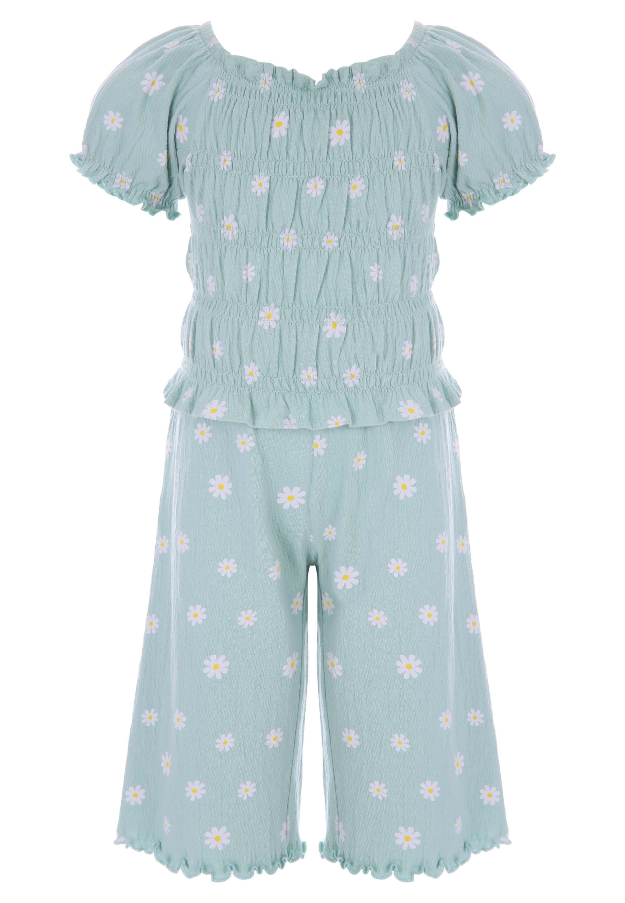 Younger Girls Green Daisy Top & Culotte Set