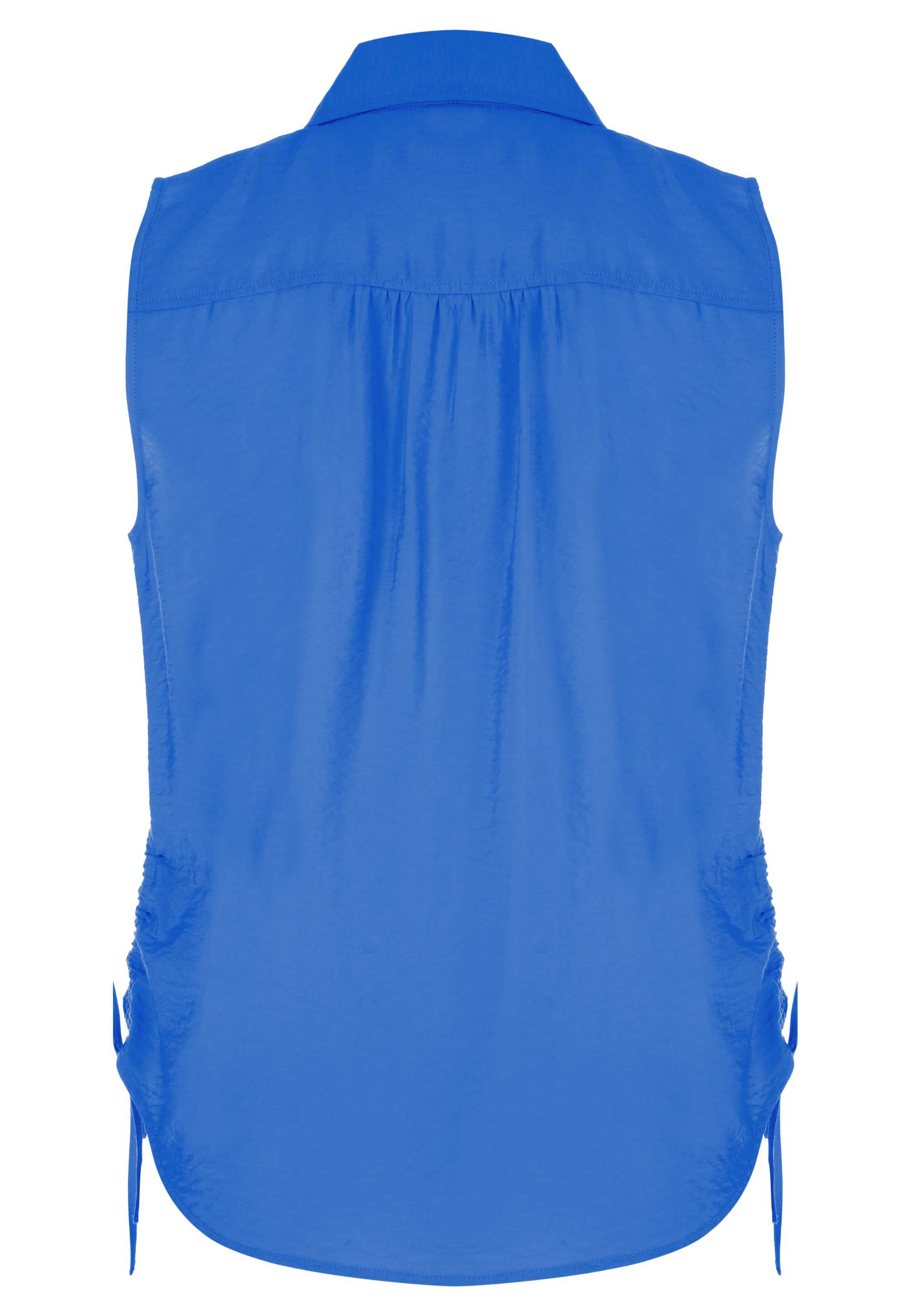 Womens Blue Crinkle Ruched Side Sleeveless Shirt