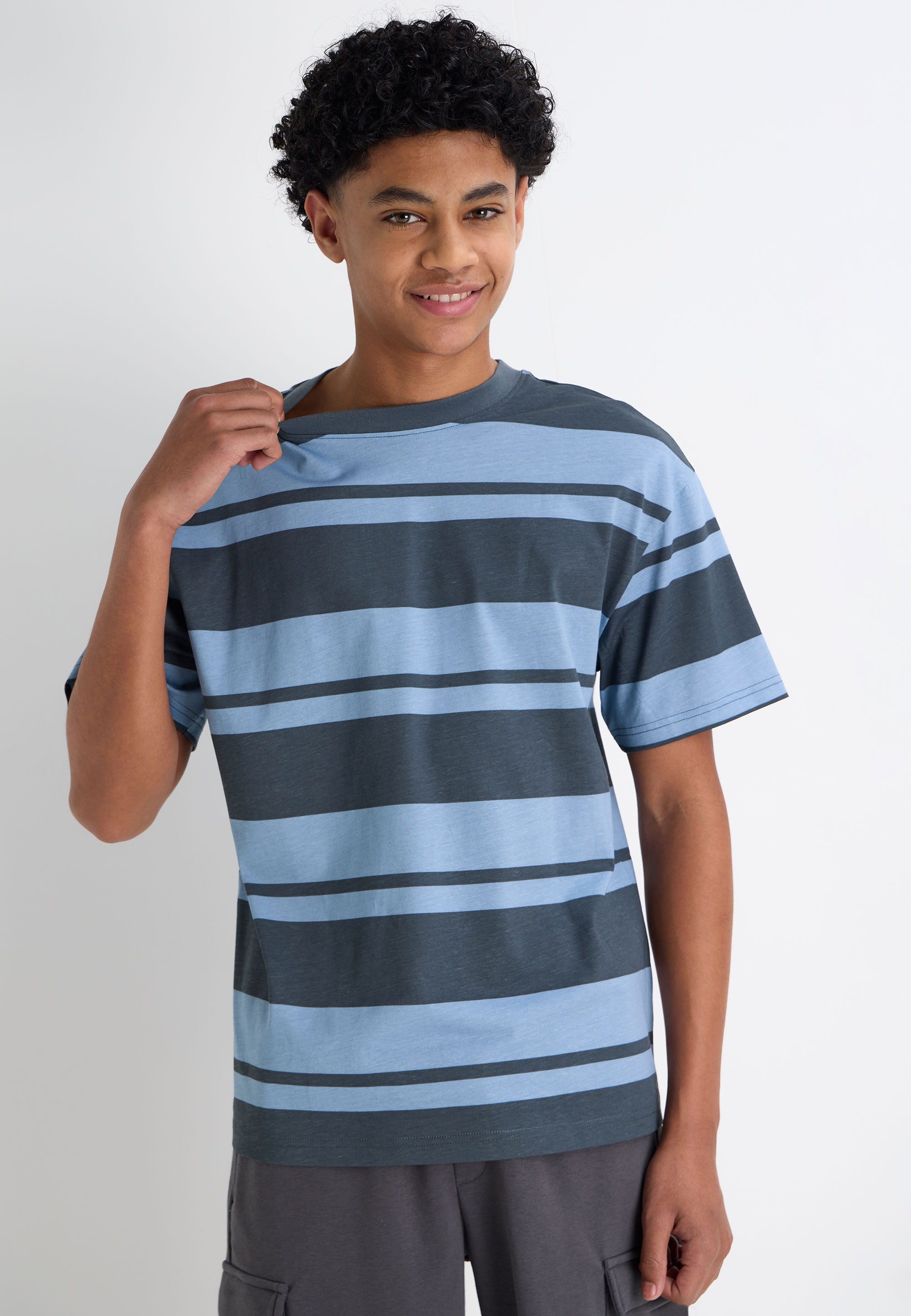 Older Boys Blue Stripe Sports T-Shirt