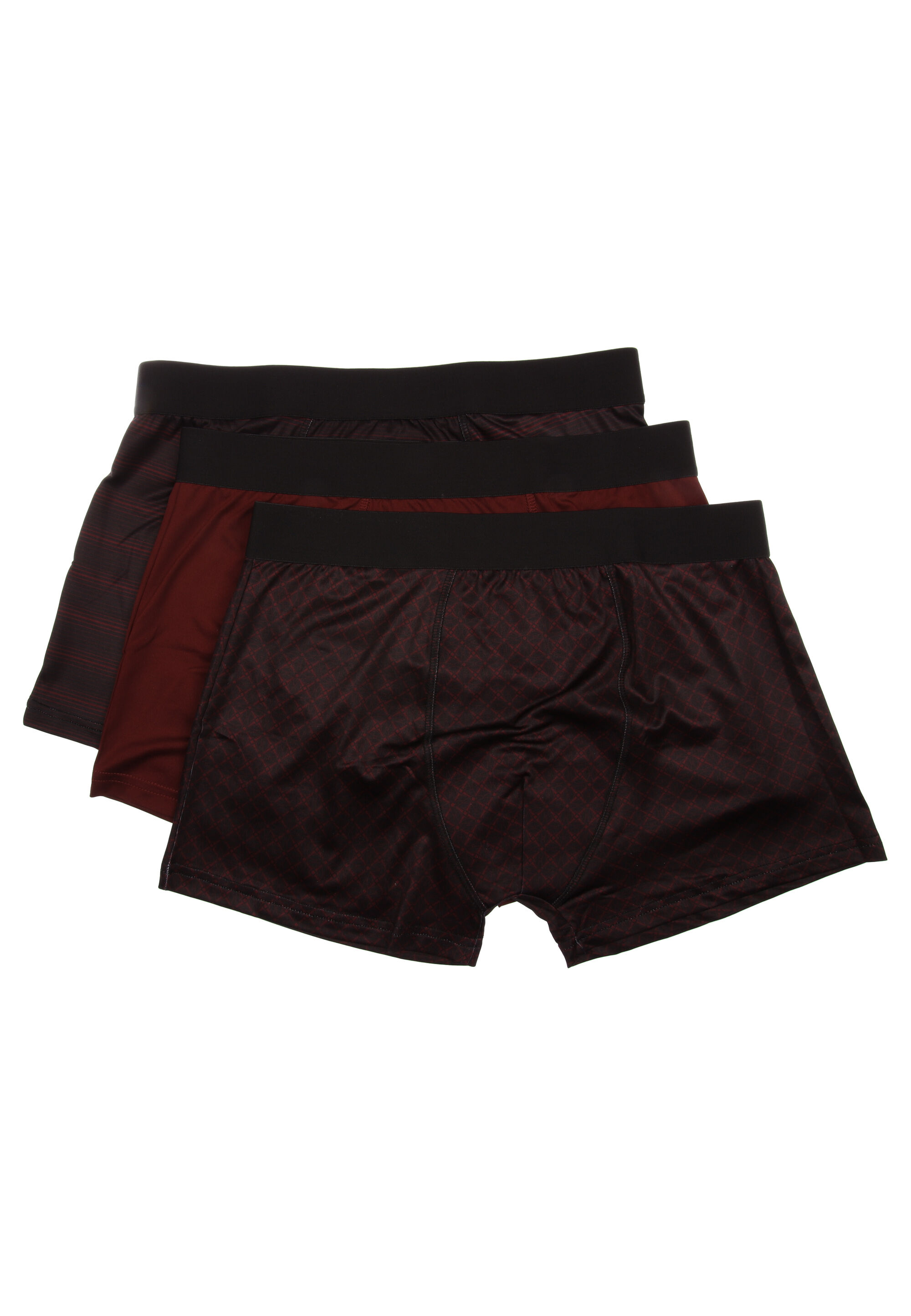 Mens 3pk Burgundy Geo Hipster Smooth Trunks