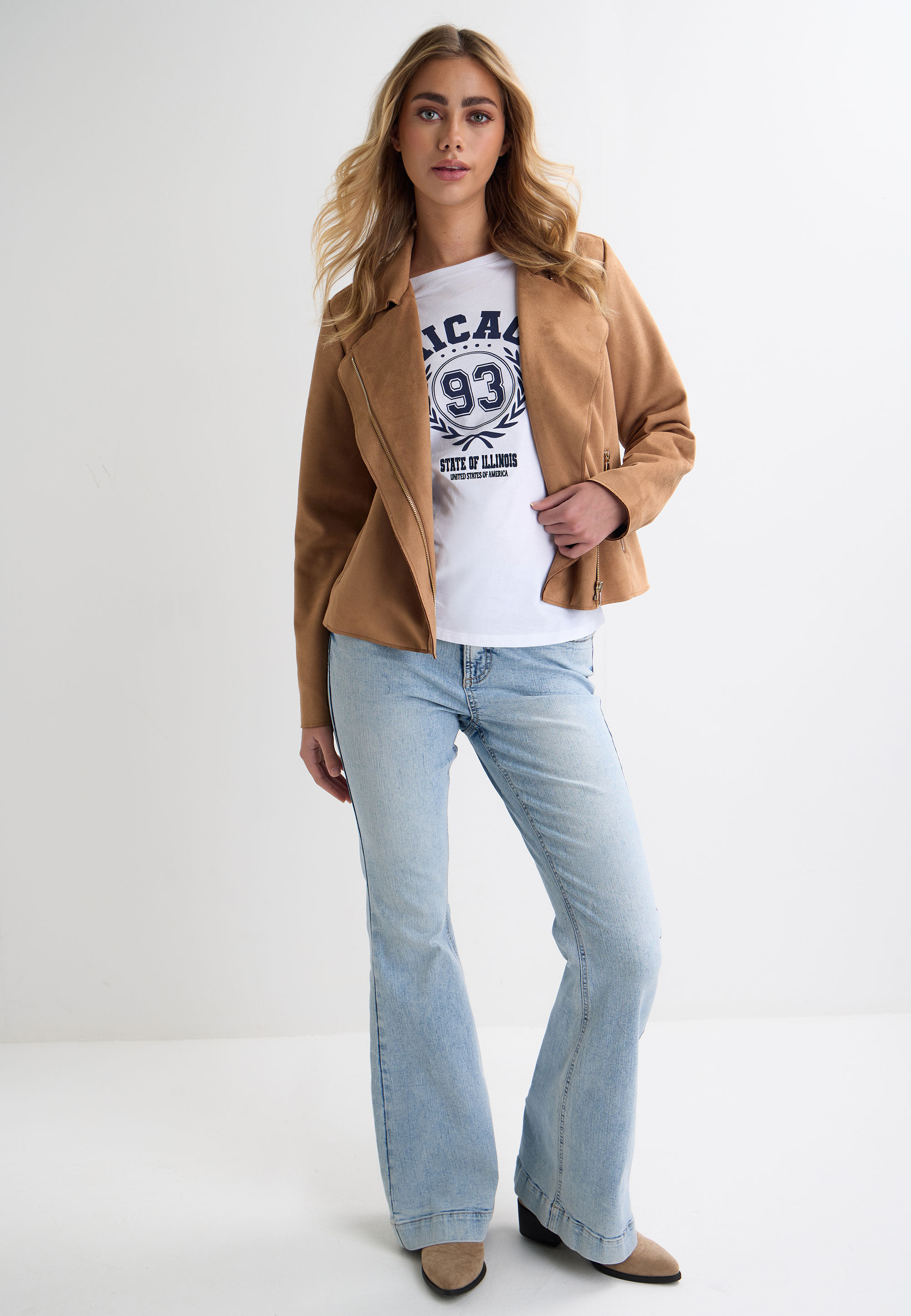Womens Tan Suedette Biker Jacket