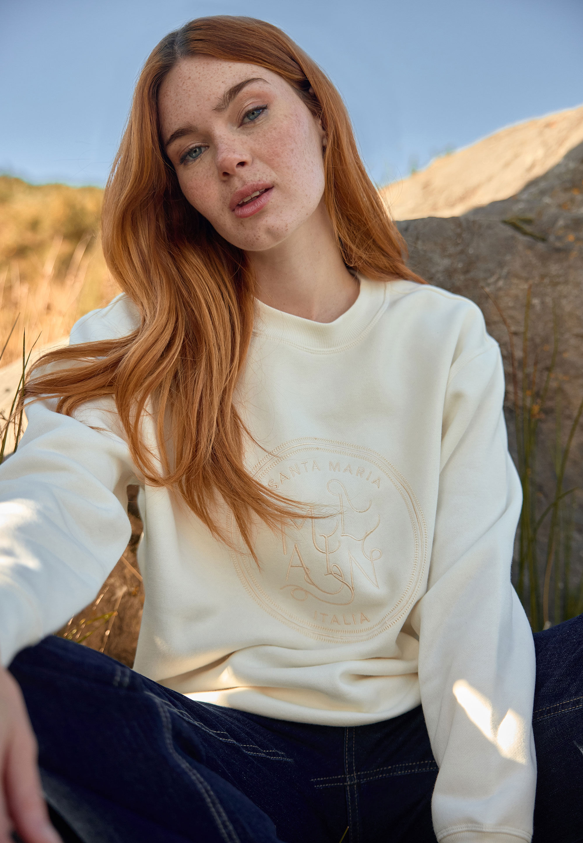 Womens Cream Embroidered Slogan Sweatshirt