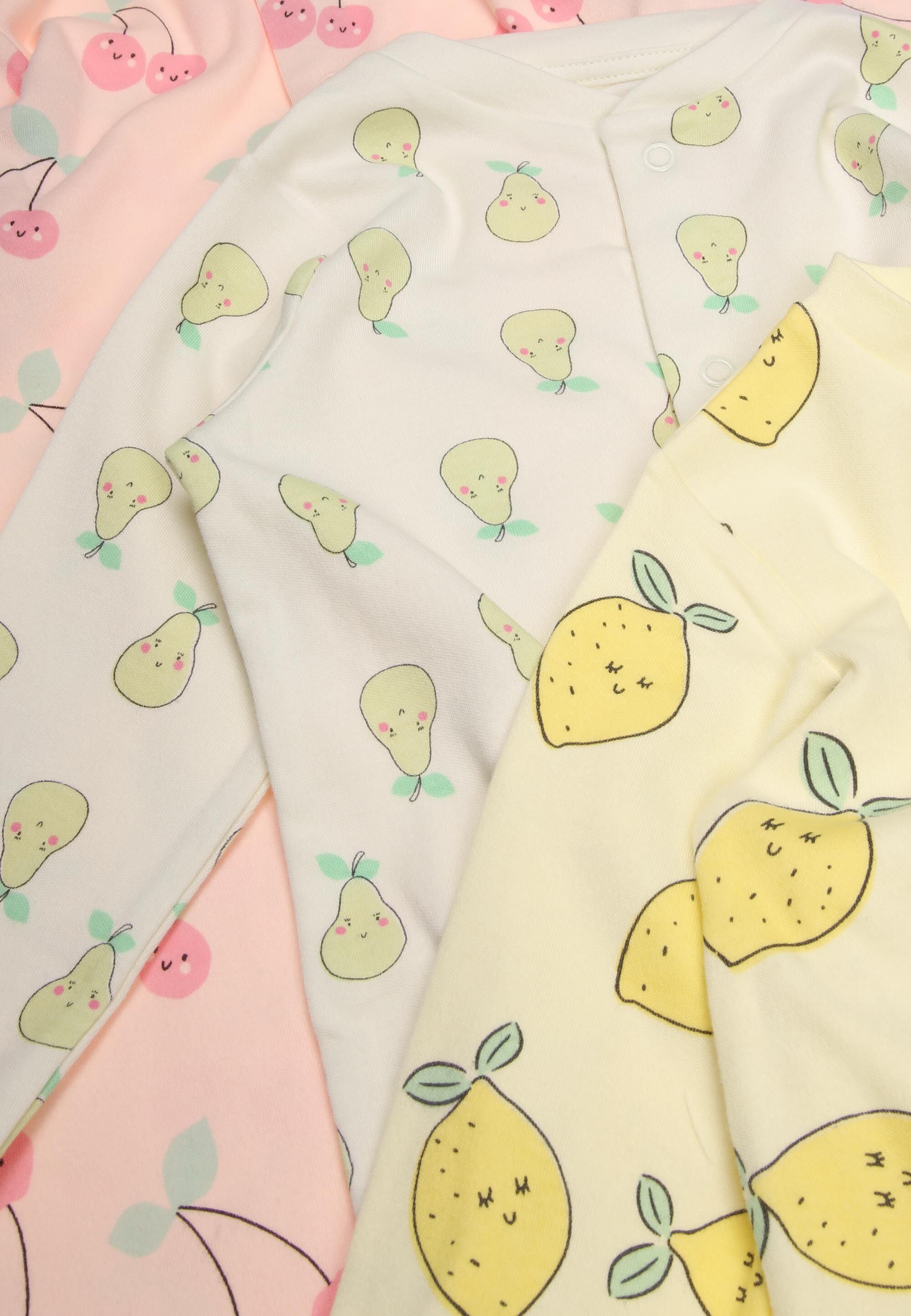 Baby Girls 3pk Yellow Fruit Sleepsuits
