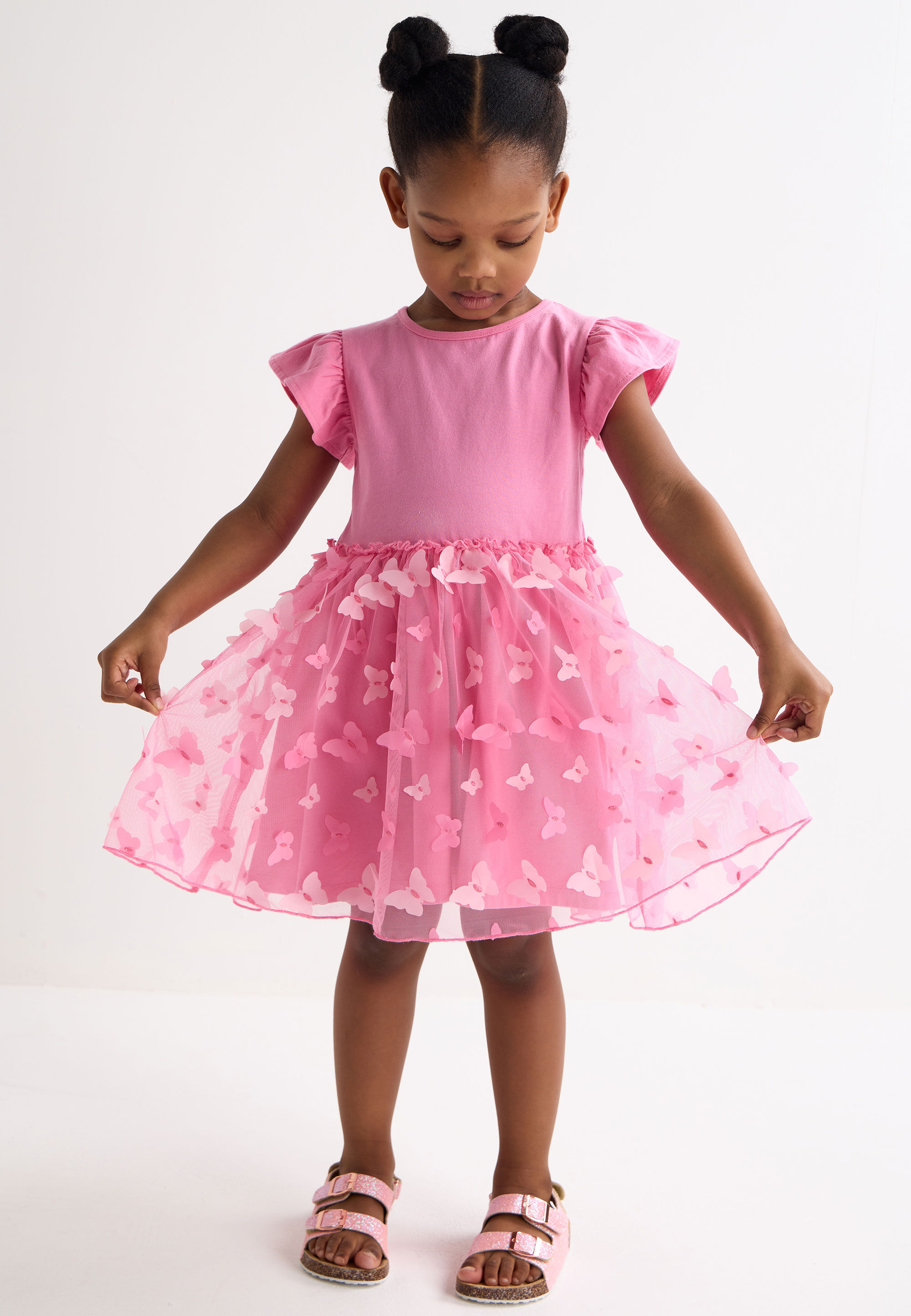 Younger Girls Pink Butterfly Tulle Dress