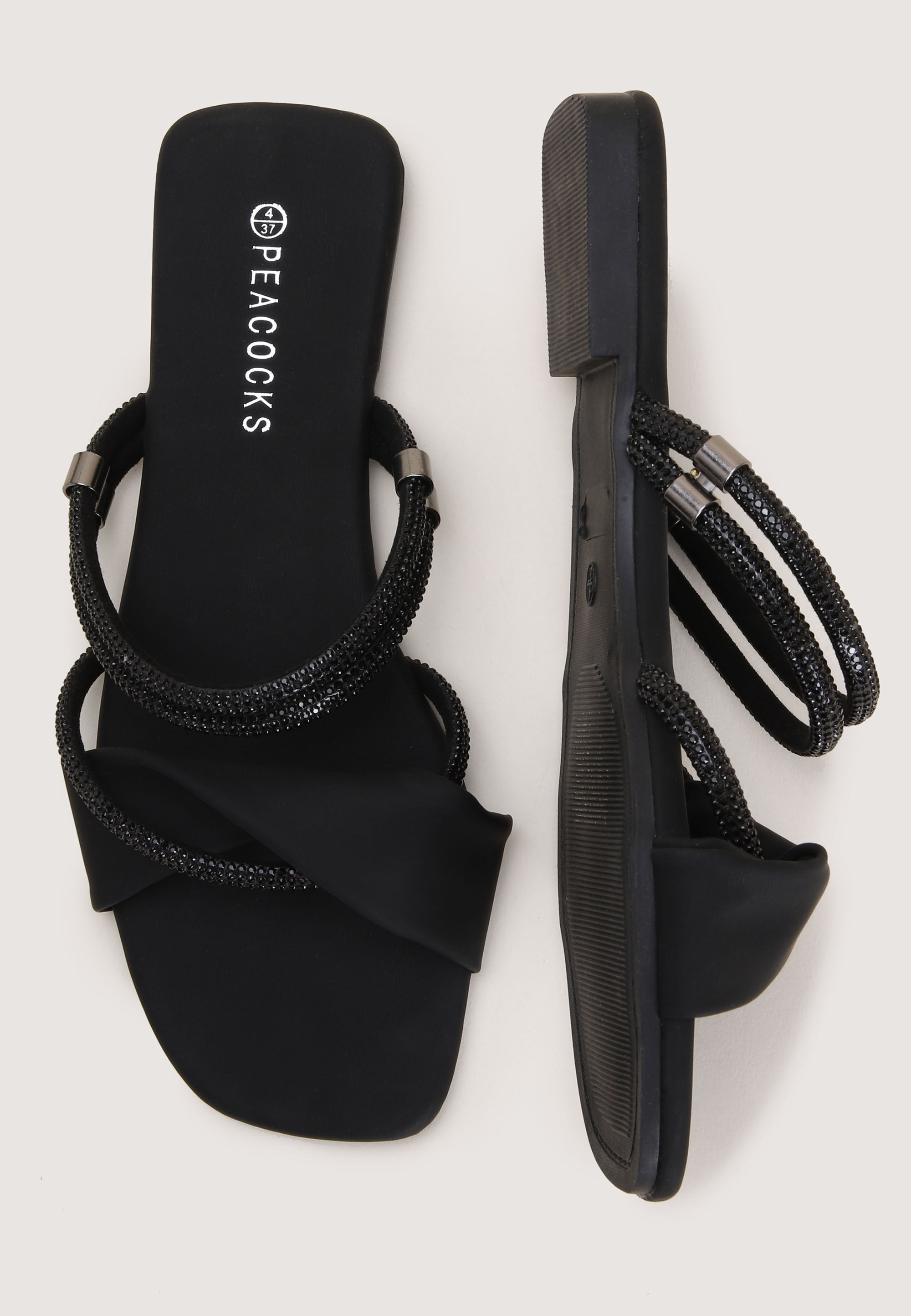 Womens Black Diamante Knot Sandals