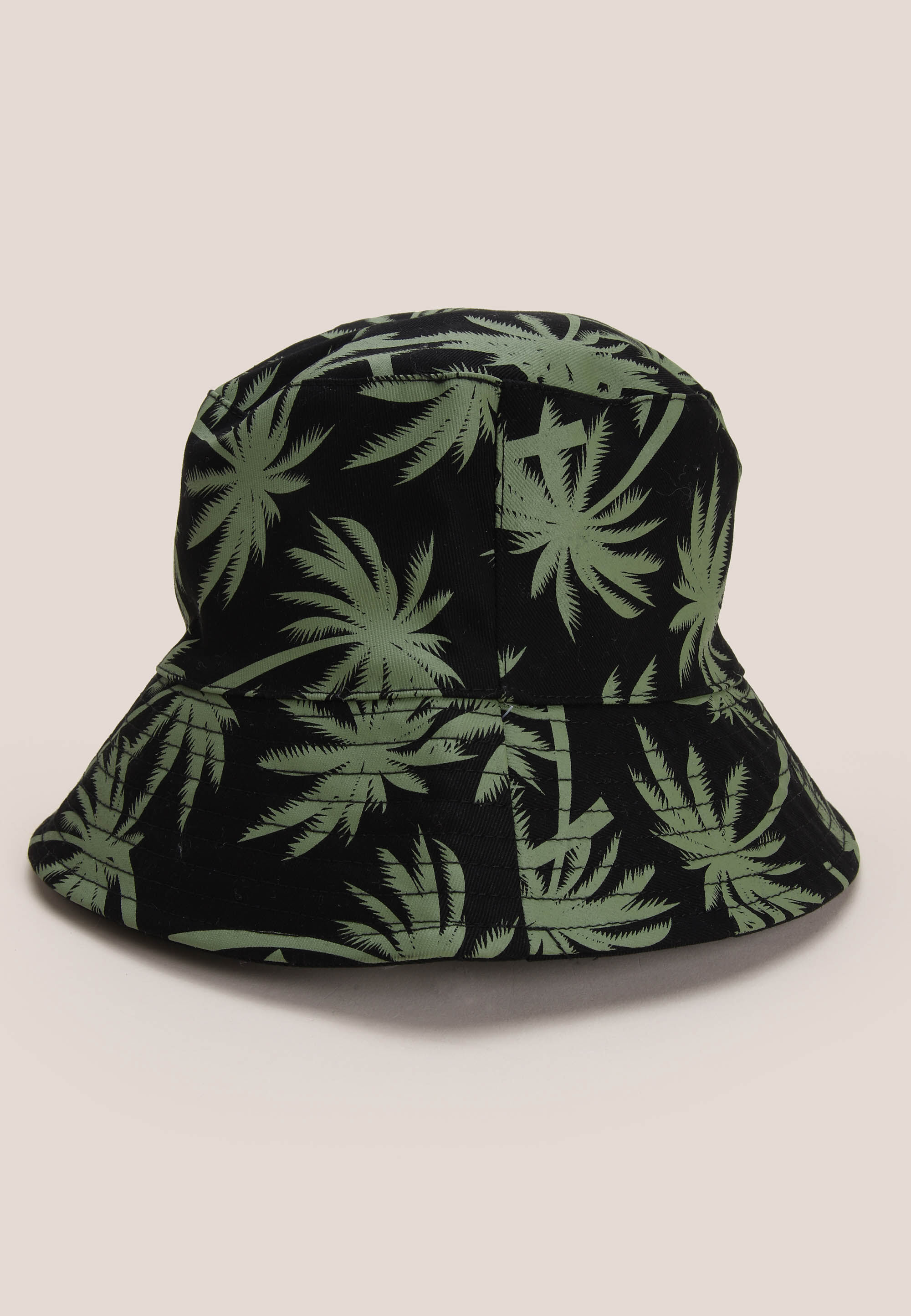 Mens Black & Green Palm Tree Print Bucket Hat