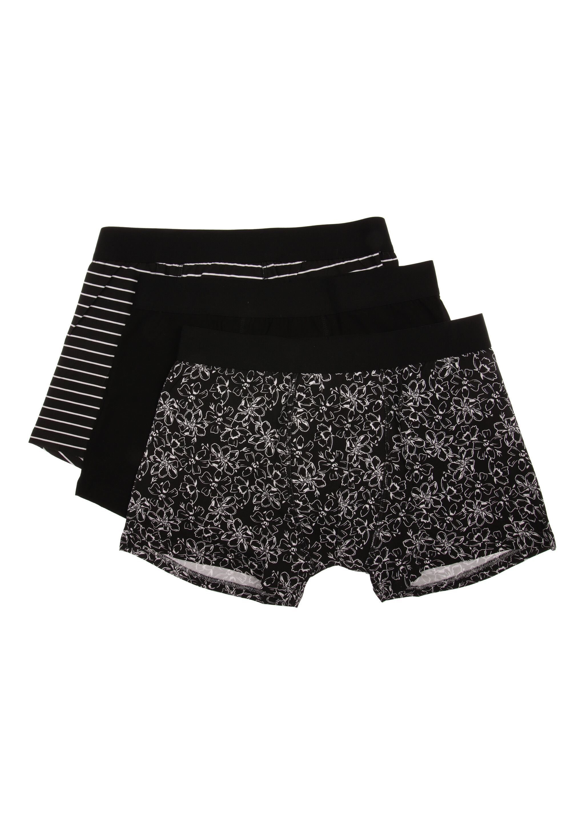 Mens 3pk Black Floral & Stripe Hipster Stretch Trunks
