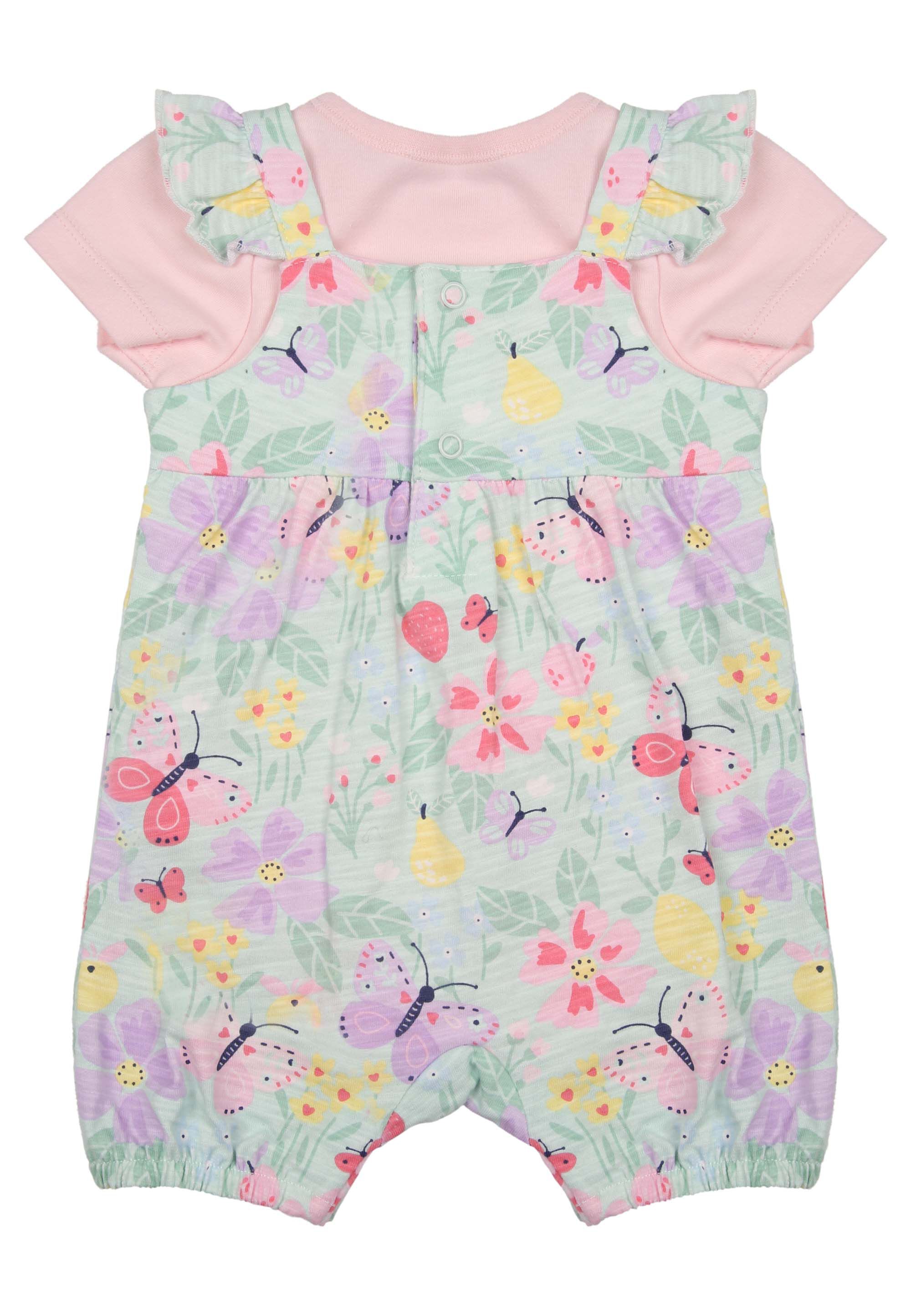 Baby Girls Mint Floral Dungaree & Pink Body Set