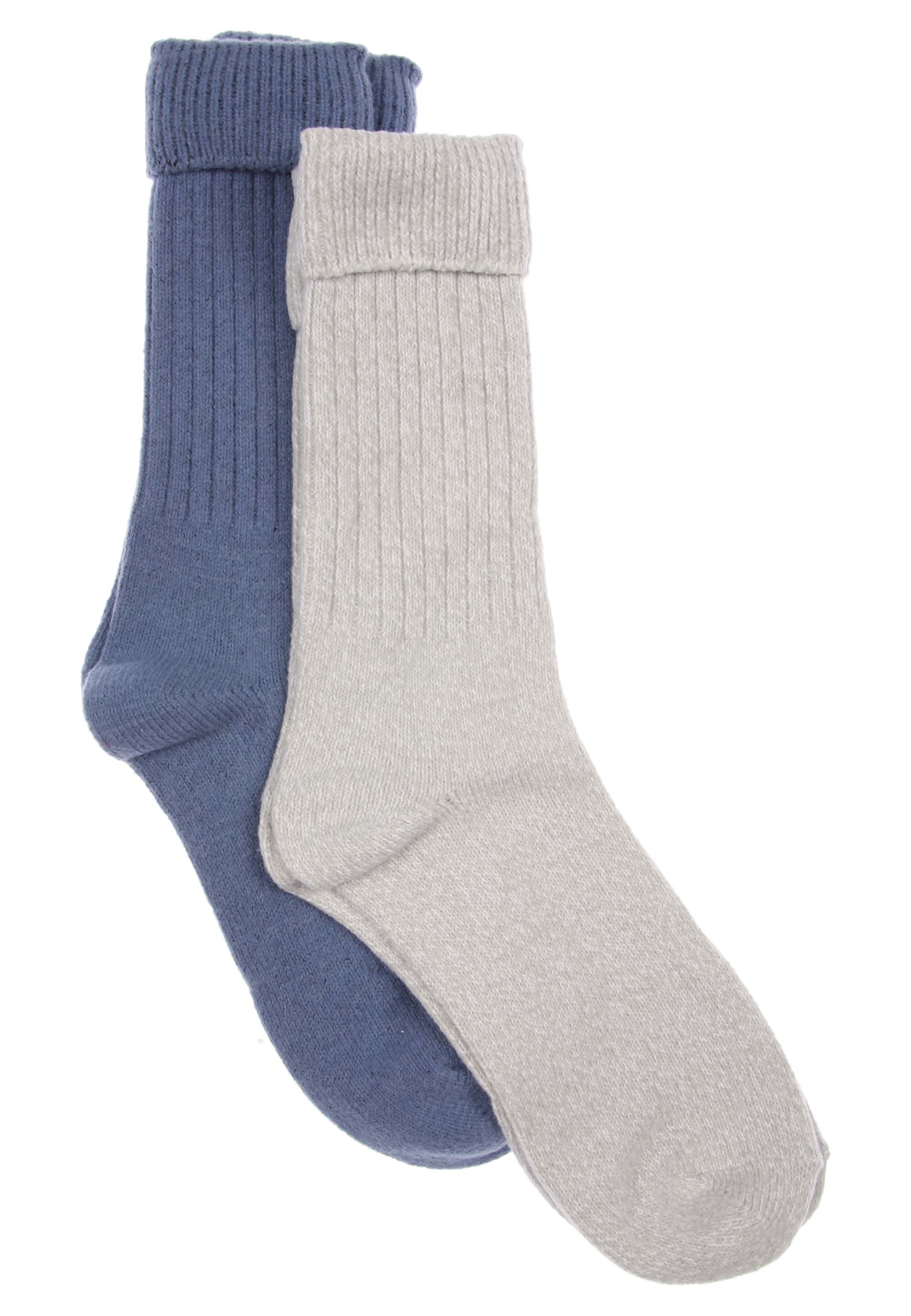 Womens 2pk Blue & Grey Soft Cosy Socks