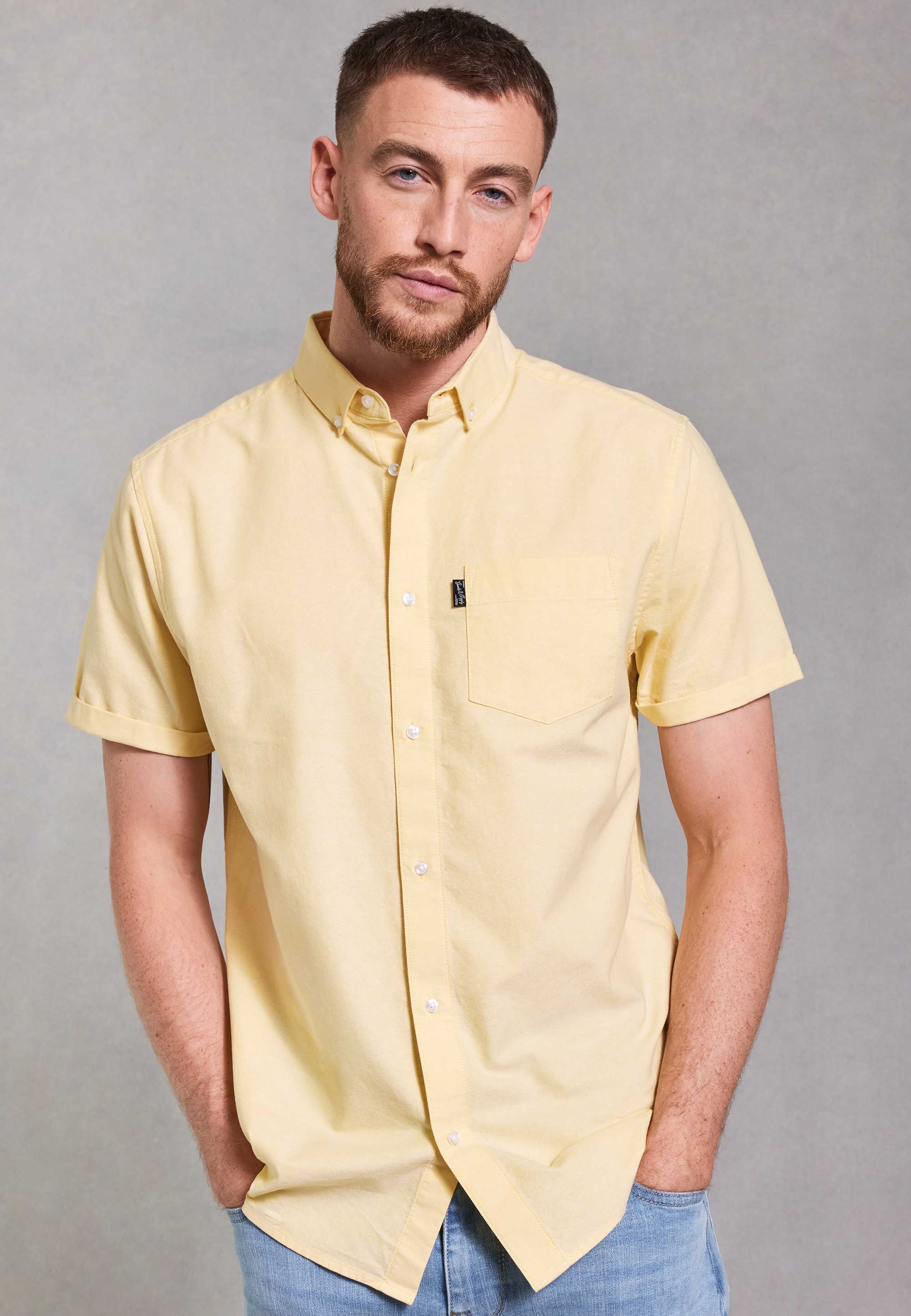 Mens Lemon Plain Oxford Short Sleeve Shirt