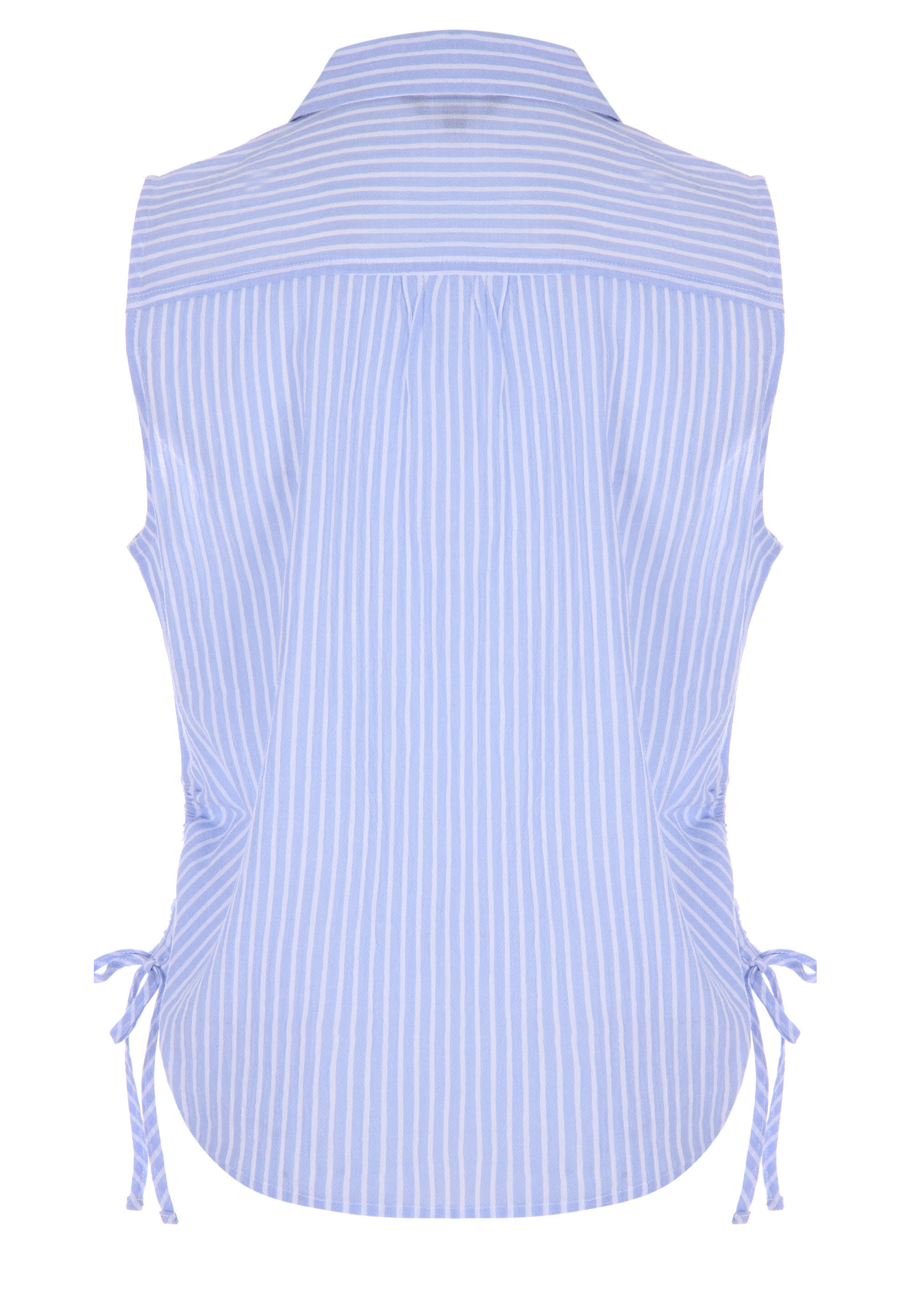 Womens Blue Stripe Crinkle Ruched Side Shirt