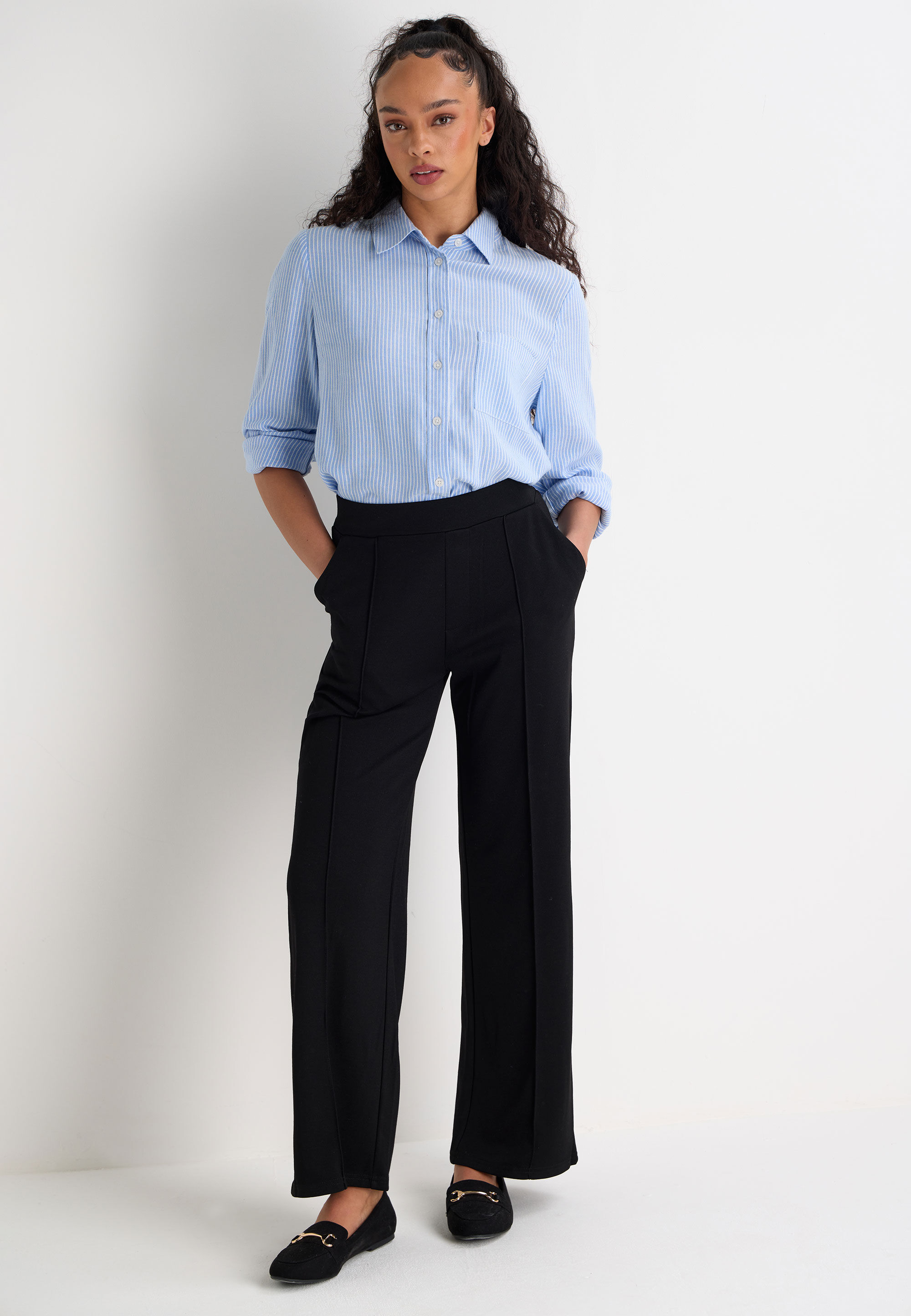 Womens Black Wide Leg Smart Trousers
