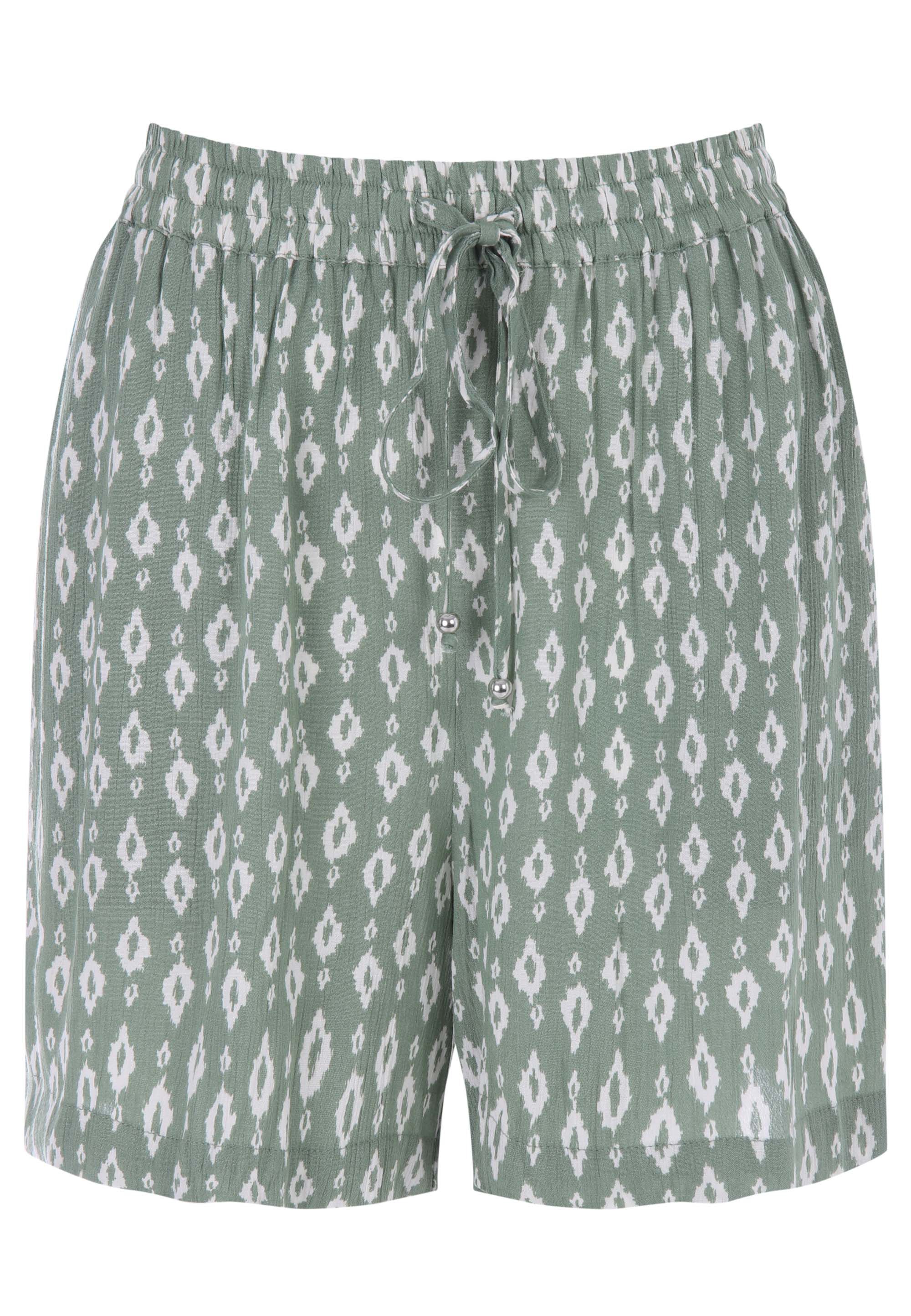 Womens Khaki & Cream Abstract Print Crinkle Shorts