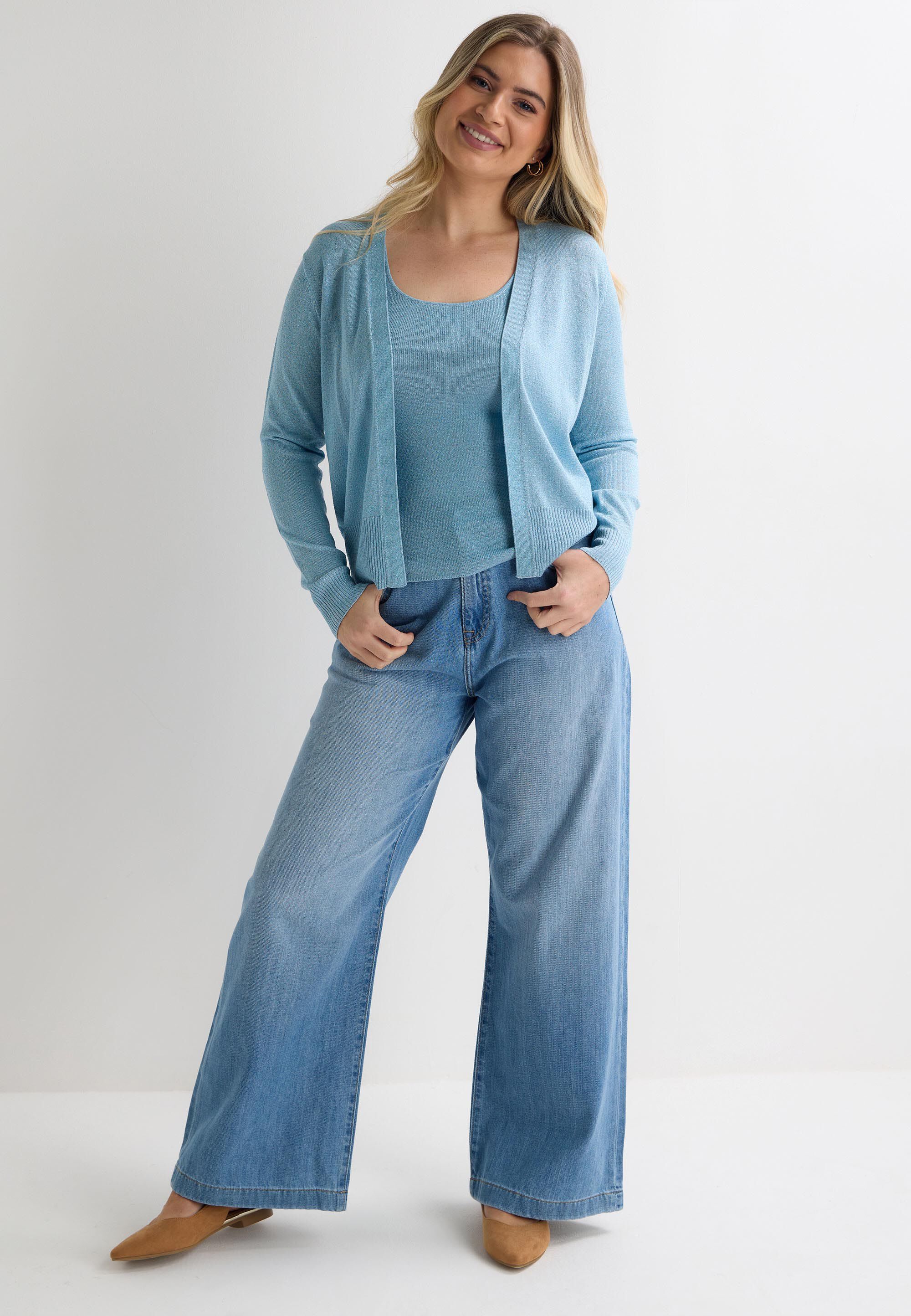 Womens Blue Lurex Knit Cardigan