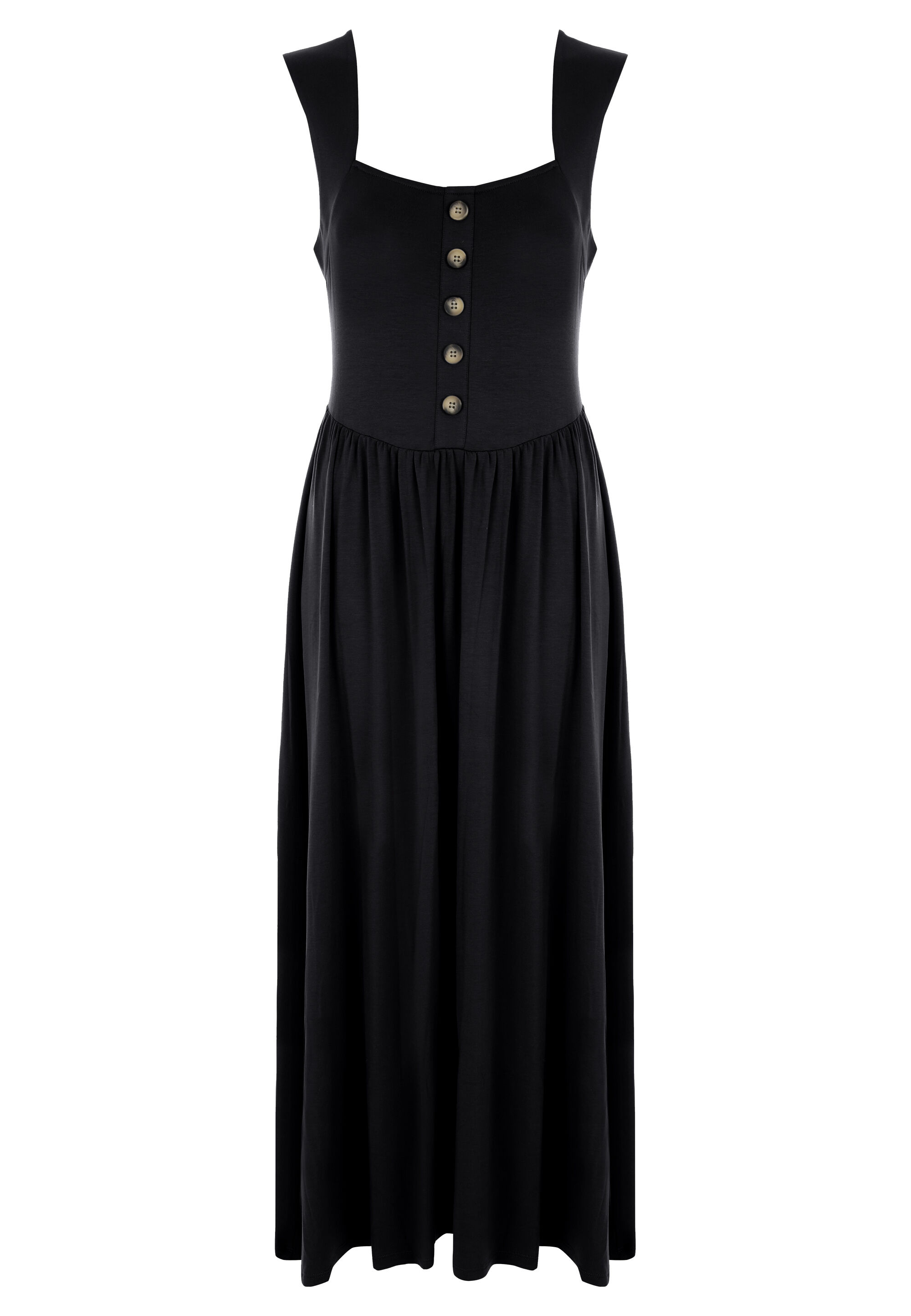 Womens Black Plain Button Front Midi Dress