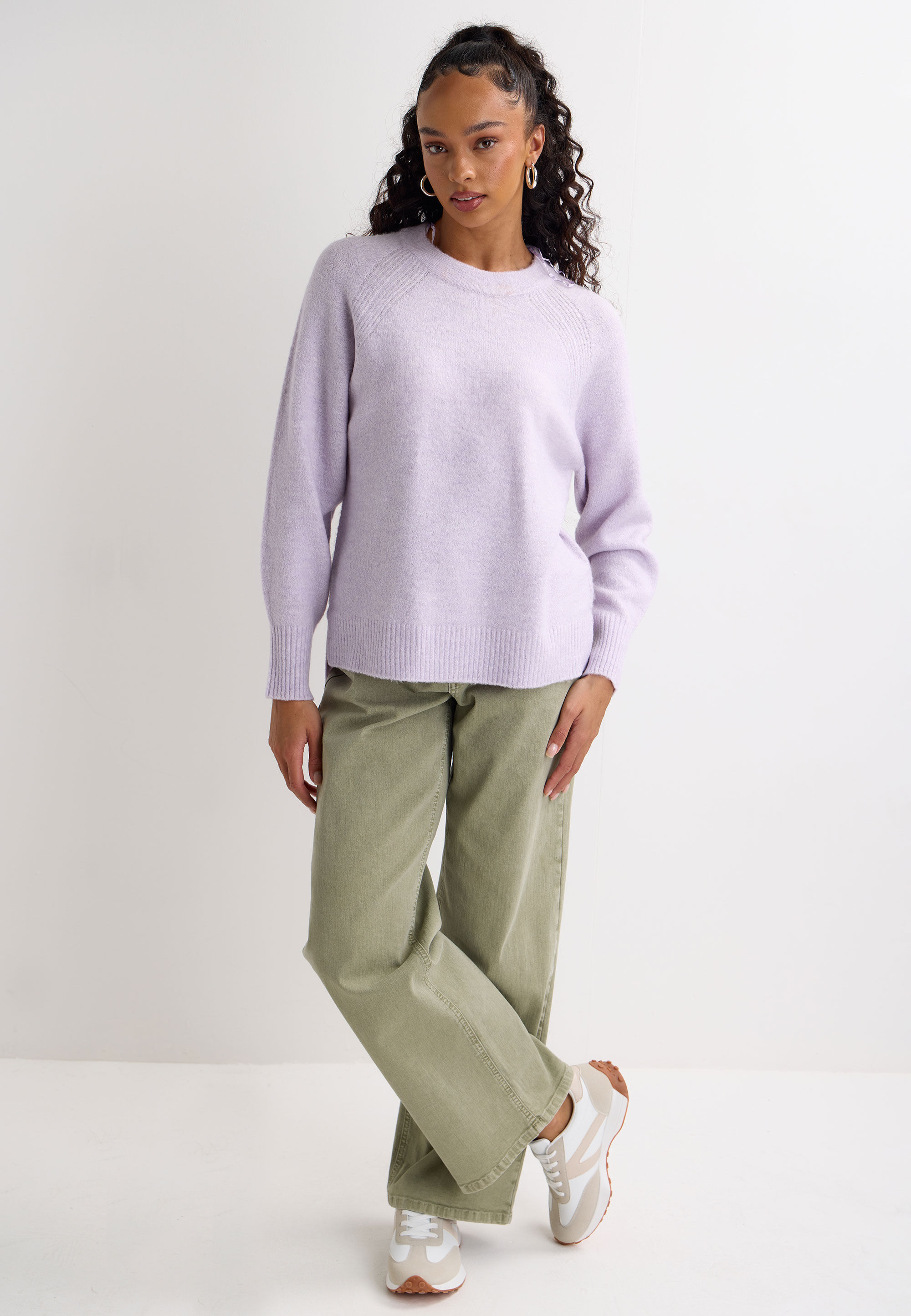 Womens Lilac Side Split Crew Neck Jumper