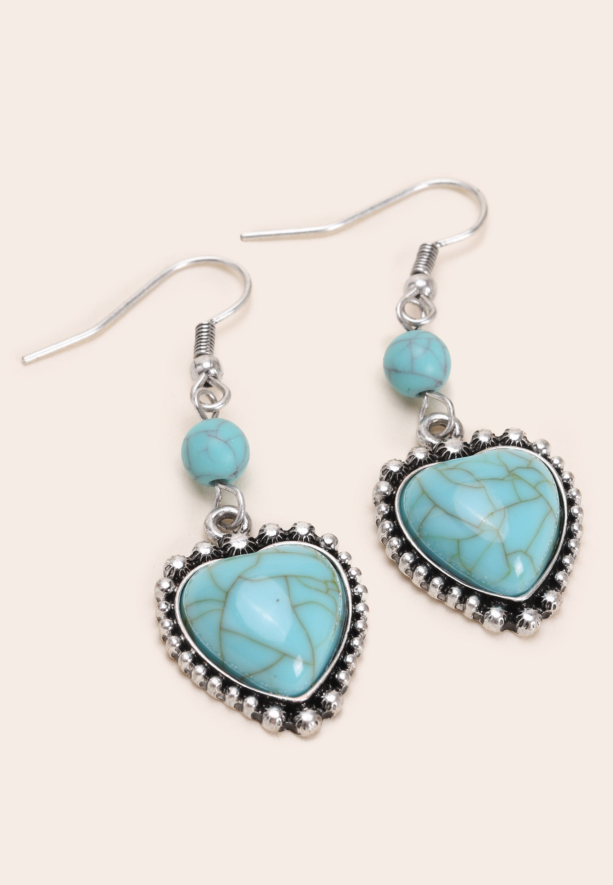 Womens Turquoise Stone Heart Pendant Earrings