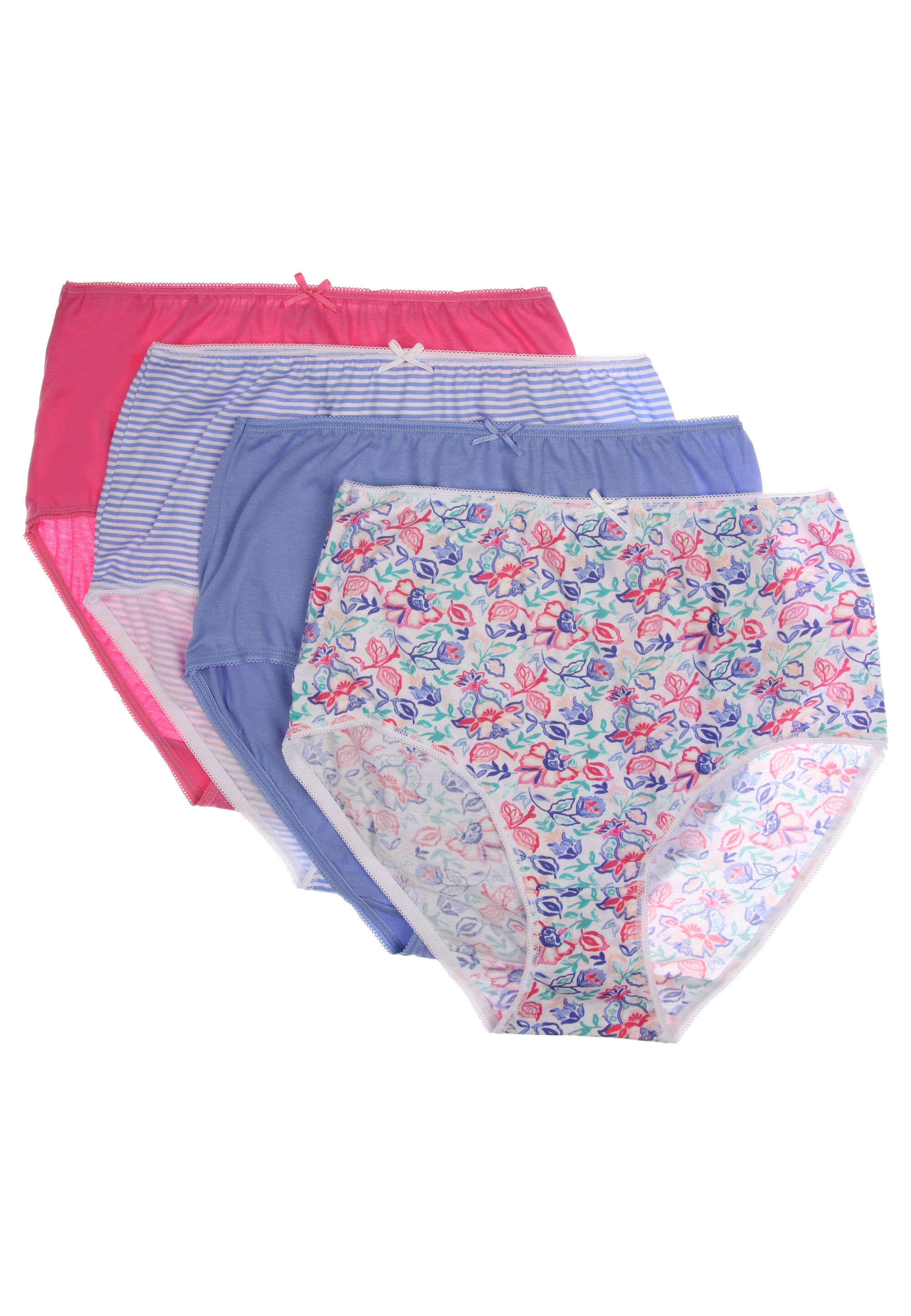 Womens 4pk Blue & Pink Floral Print Full Briefs