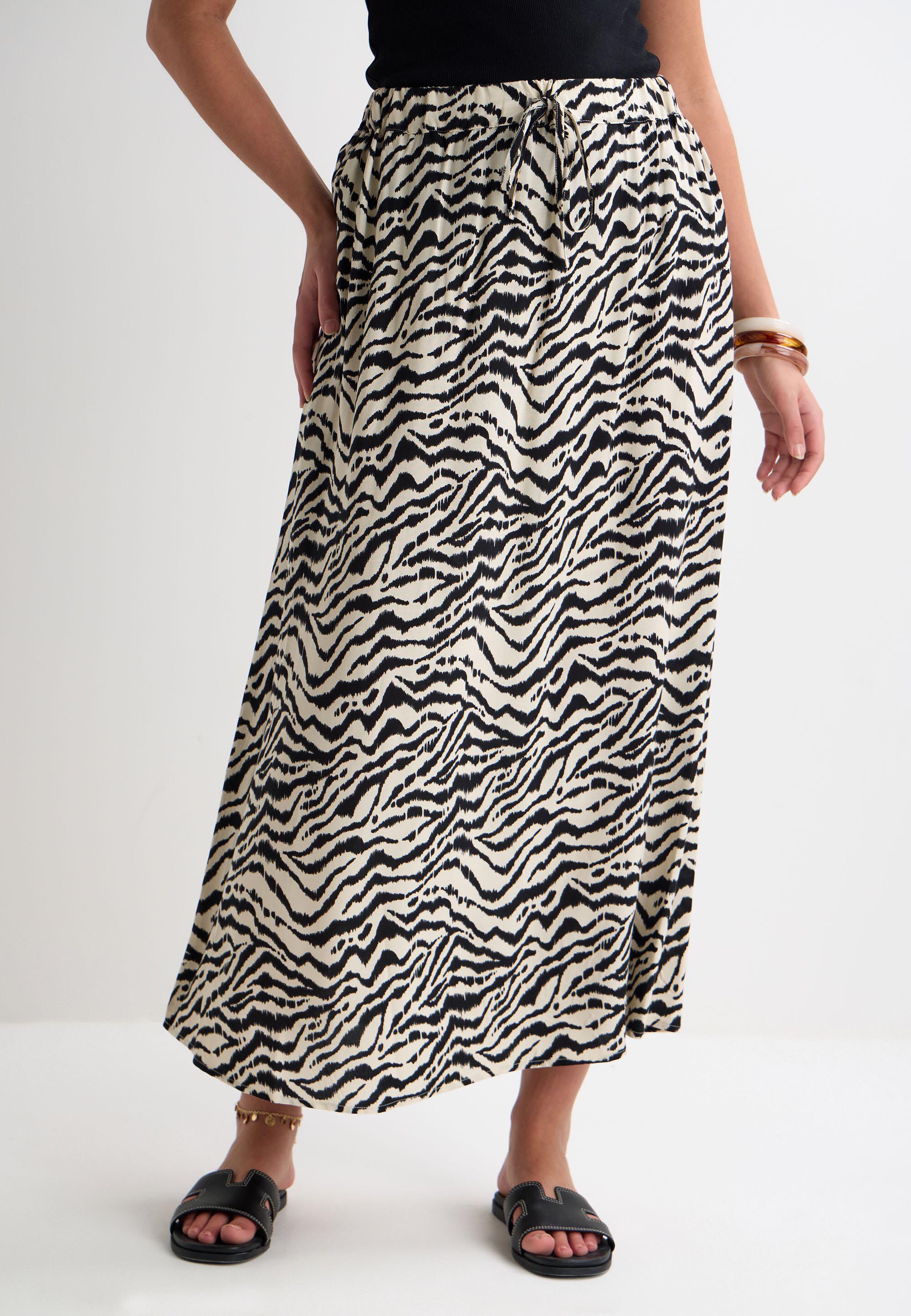 Womens Black & White Zebra Print Midi Skirt