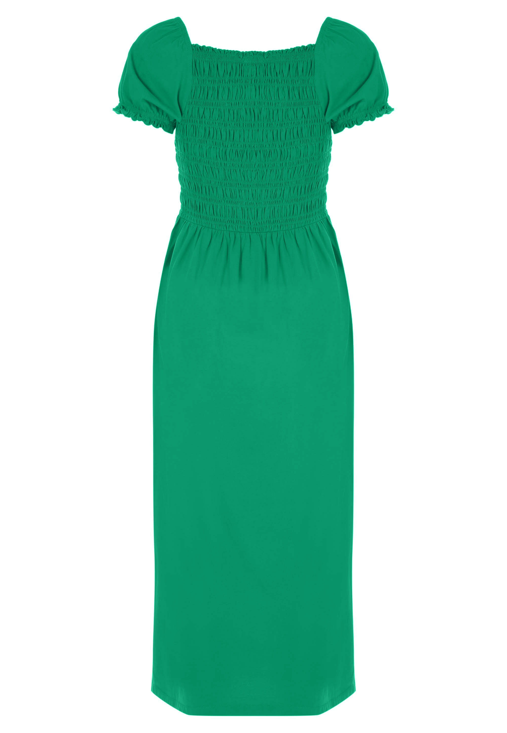 Womens Green Shirred Milkmaid Tie Detail Midi Dress