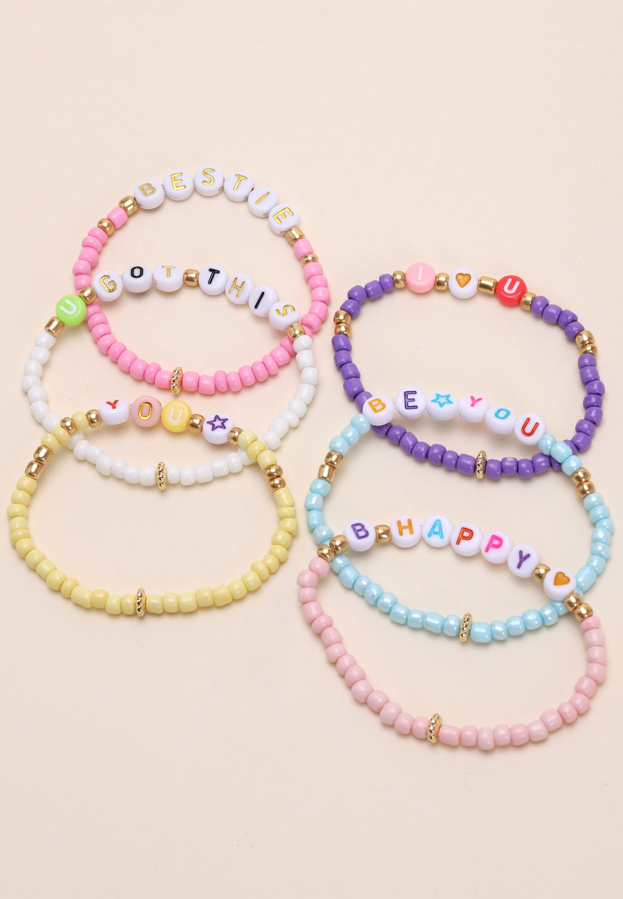 Girls Pink 6pk Beaded Friendship Bracelets