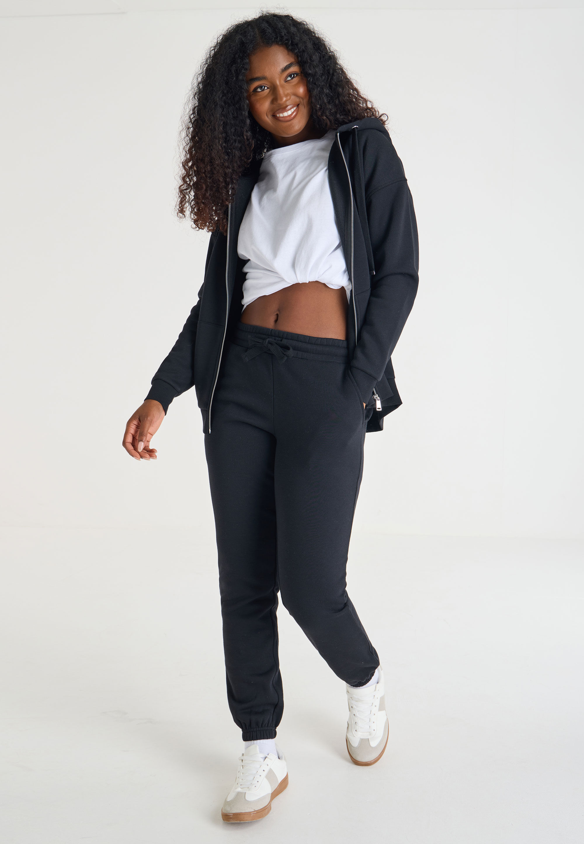 Womens Black Plain Cuffed Joggers