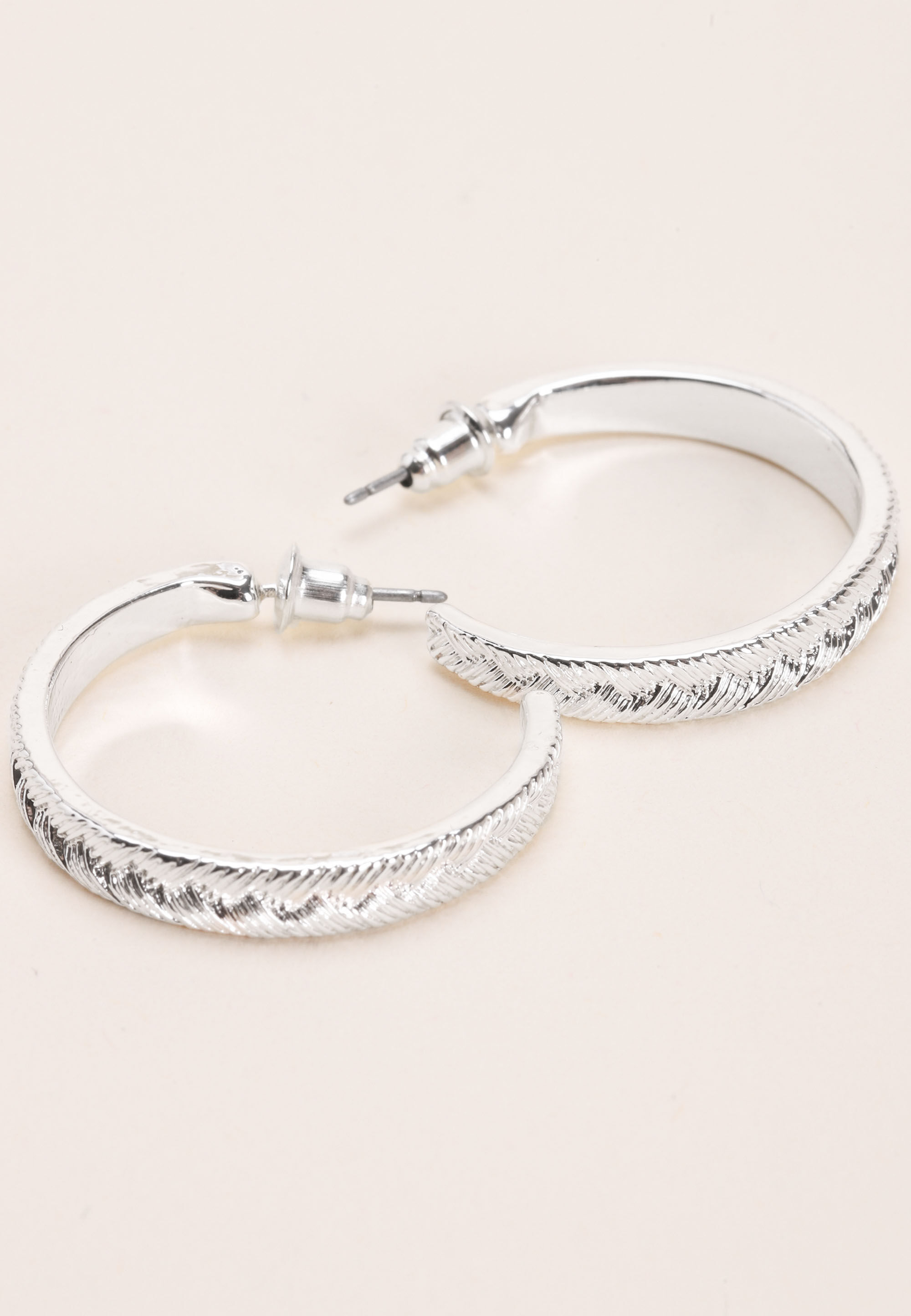 Womens Silver Plaited Hoop Earrings
