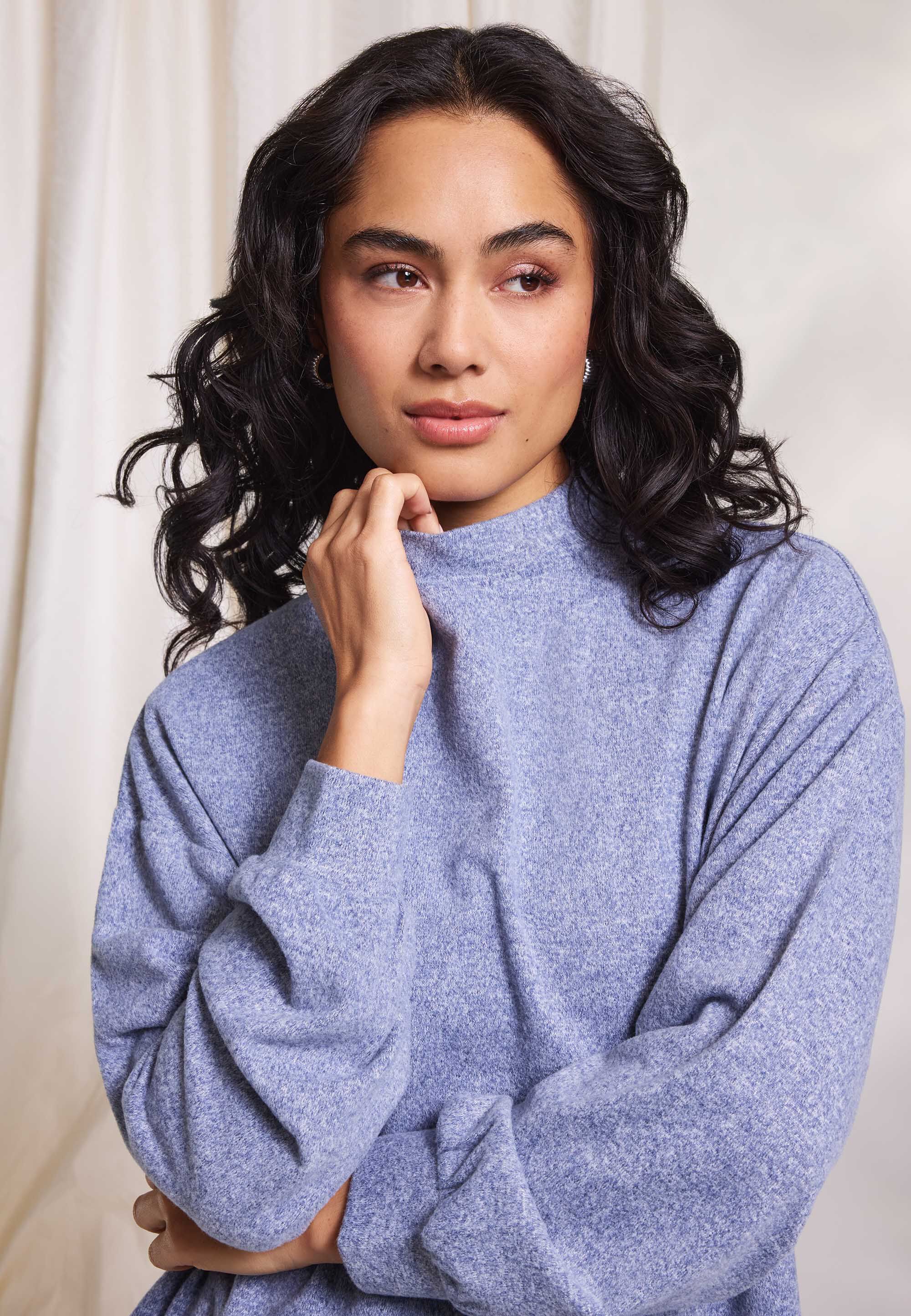 Womens Blue Cosy Relaxed Plain Top