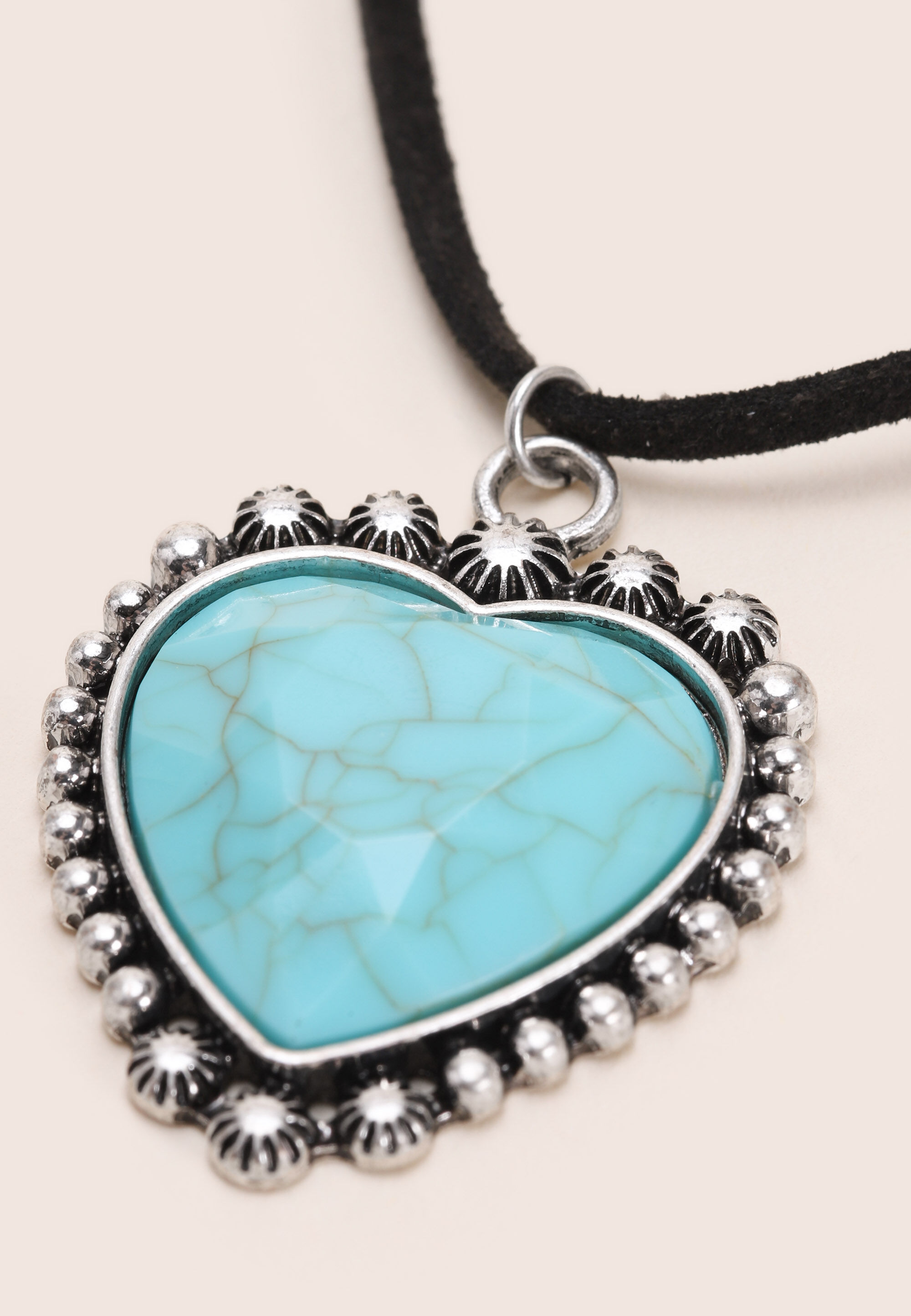 Womens Turquoise Stone Heart Pendant Necklace