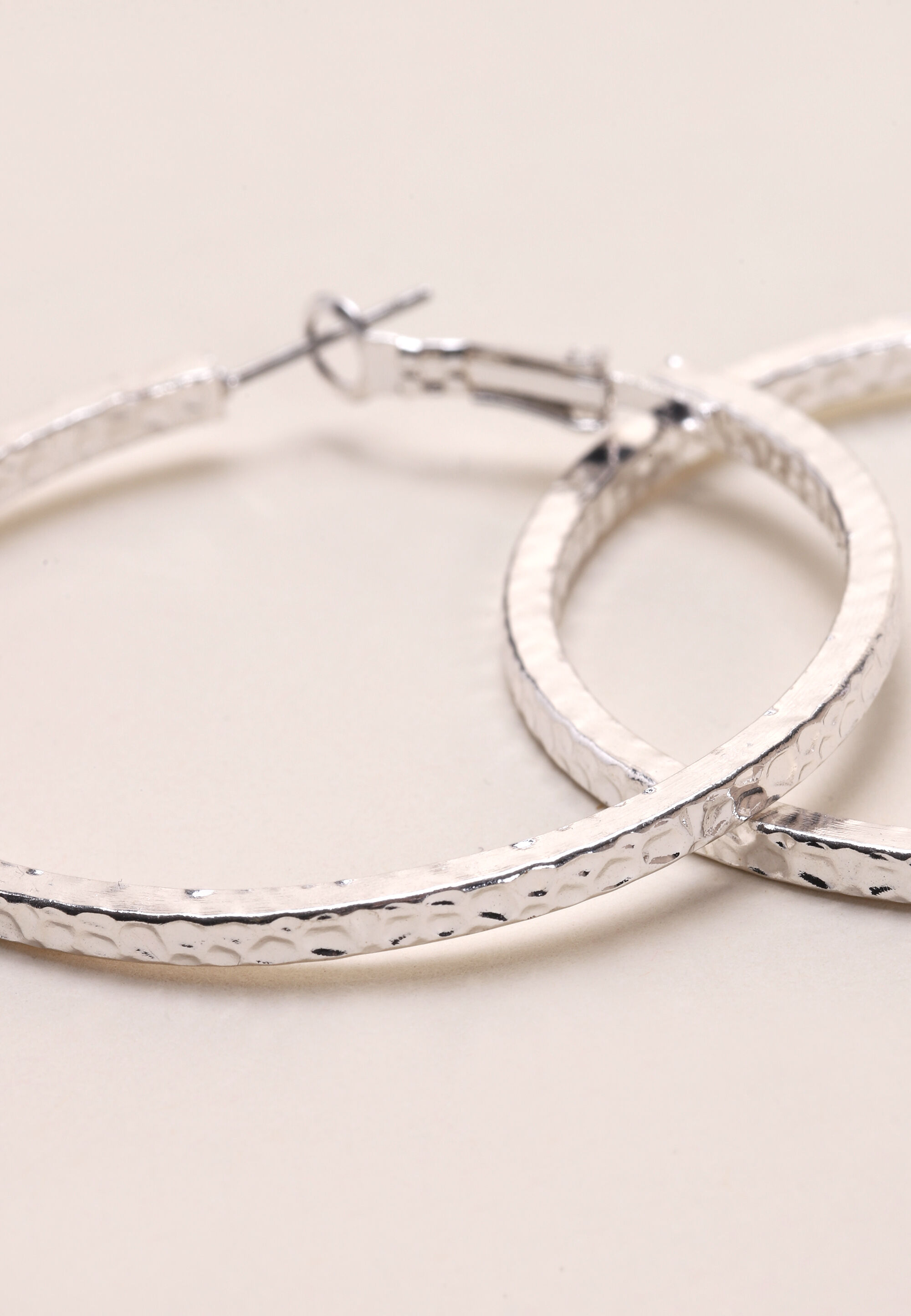 Womens Silver Textured Hoop Earrings