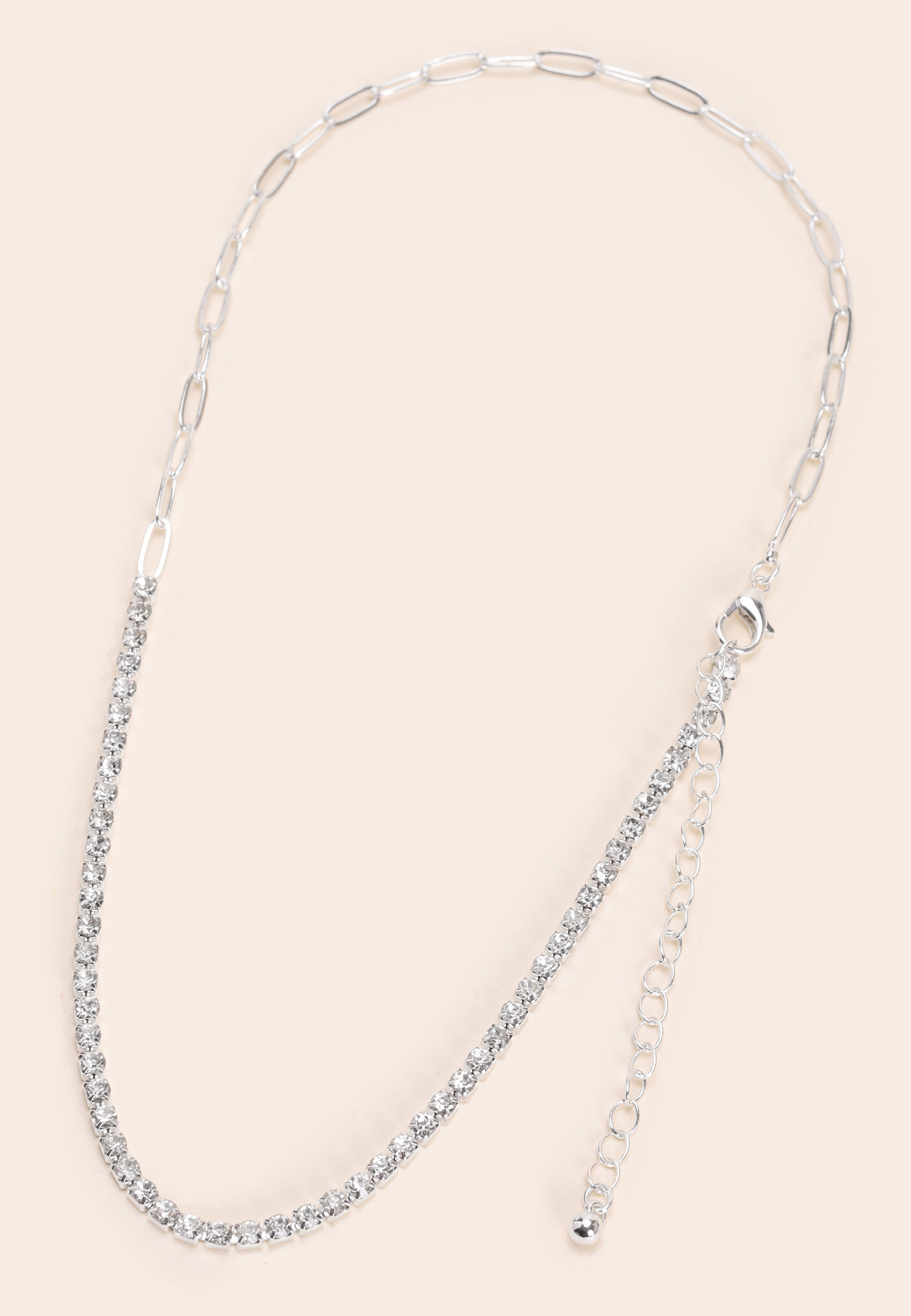 Womens Silver Half Tennis Necklace