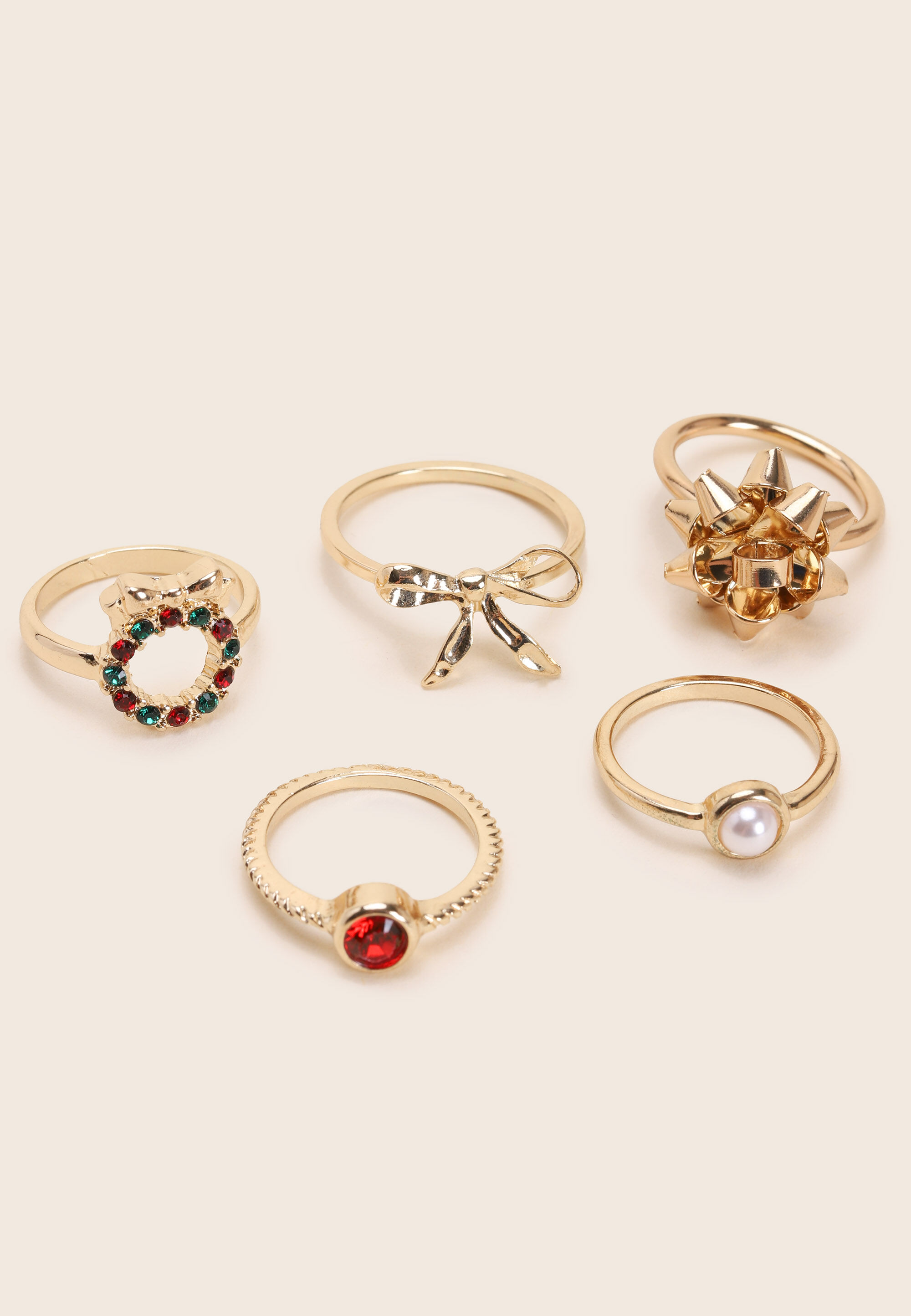 Womens 5pk Gold Christmas Rings