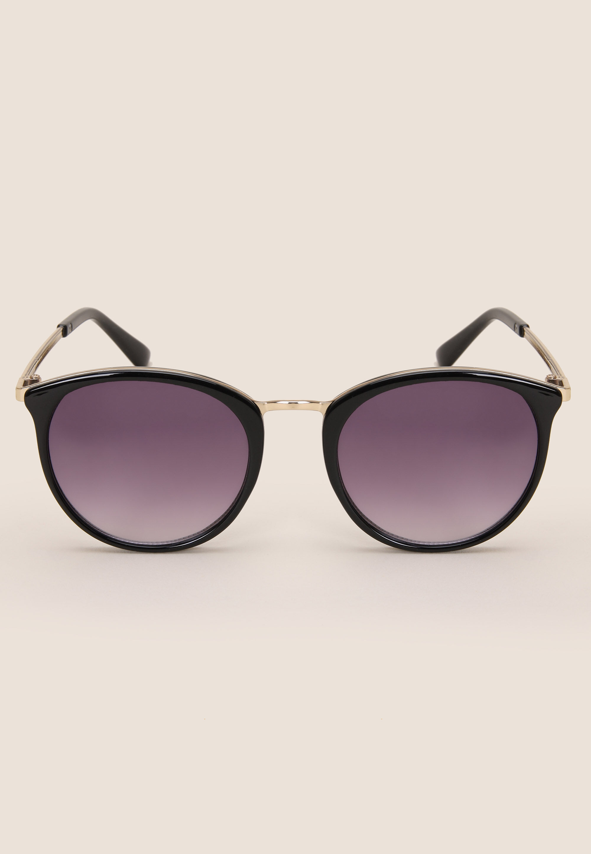 Womens Black Preppy Gold Arm Sunglasses