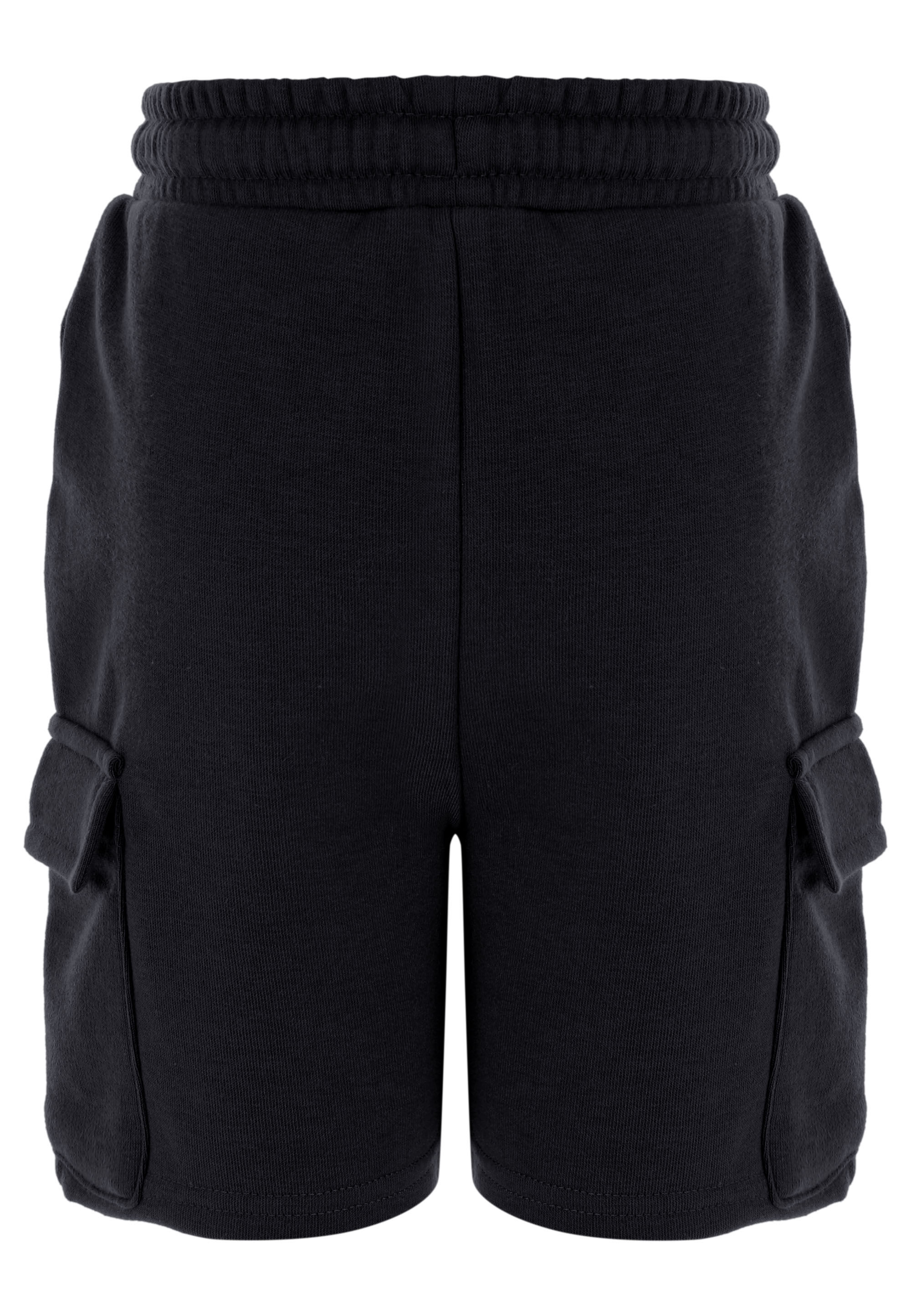 Younger Boys Black Plain Sweat Cargo Shorts