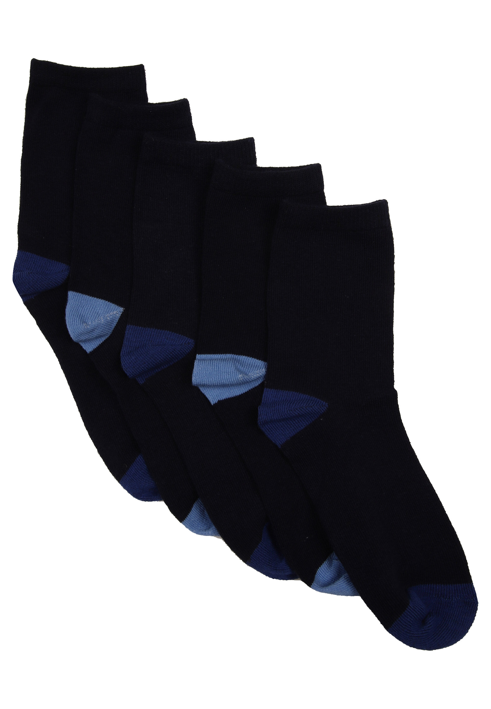 Boys 5pk Navy Plain Contrast Heel Socks