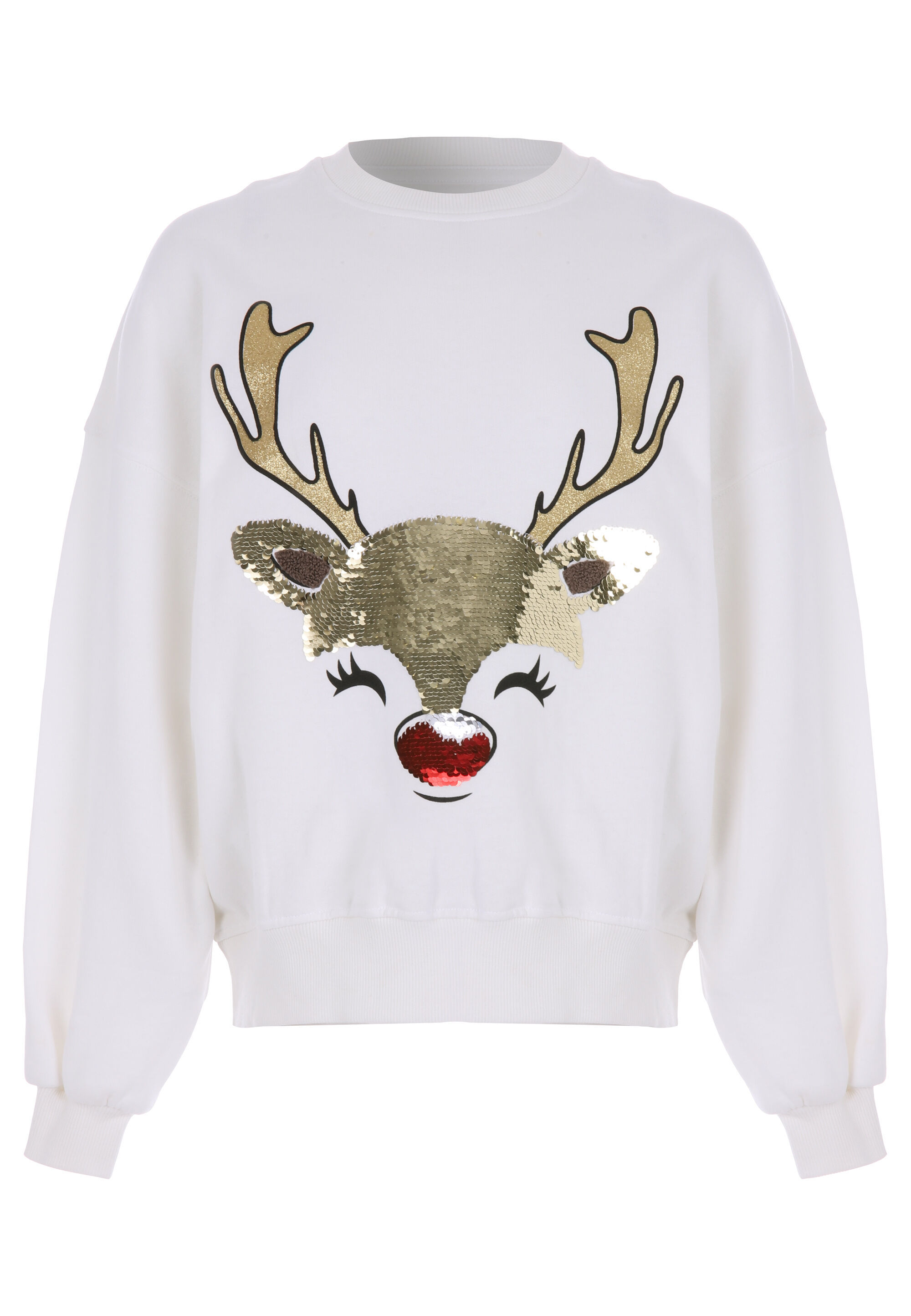 Older Girls Cream Sequin Reindeer Crew Neck Sweatshirt