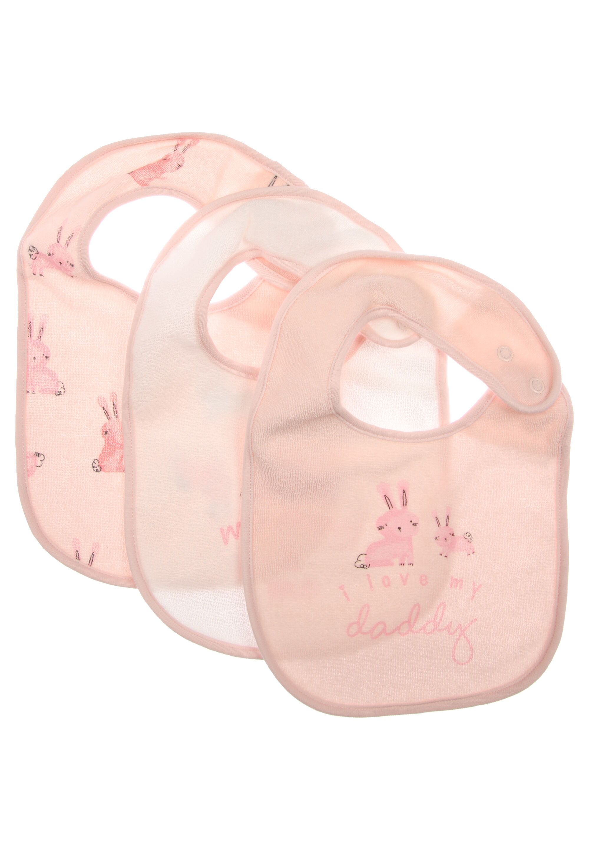 Baby 3pk Pink Bunny Slogan Bibs