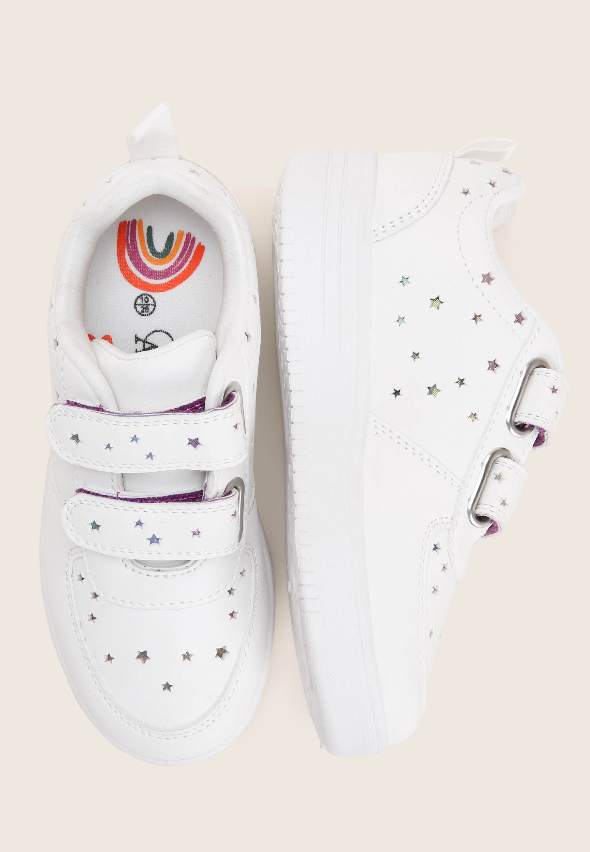 Younger Girl White Rainbow Star Trainers