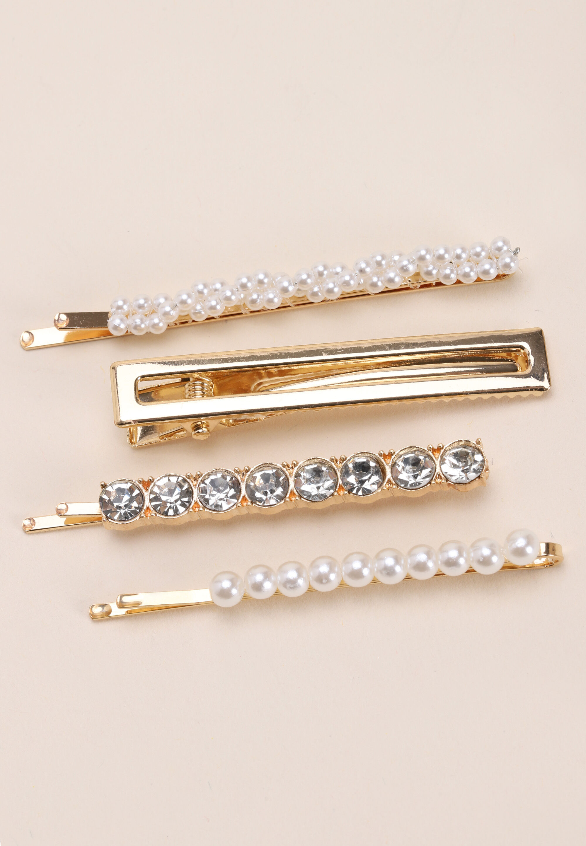 Womens 4pk Gold & Pearl Hair Slides