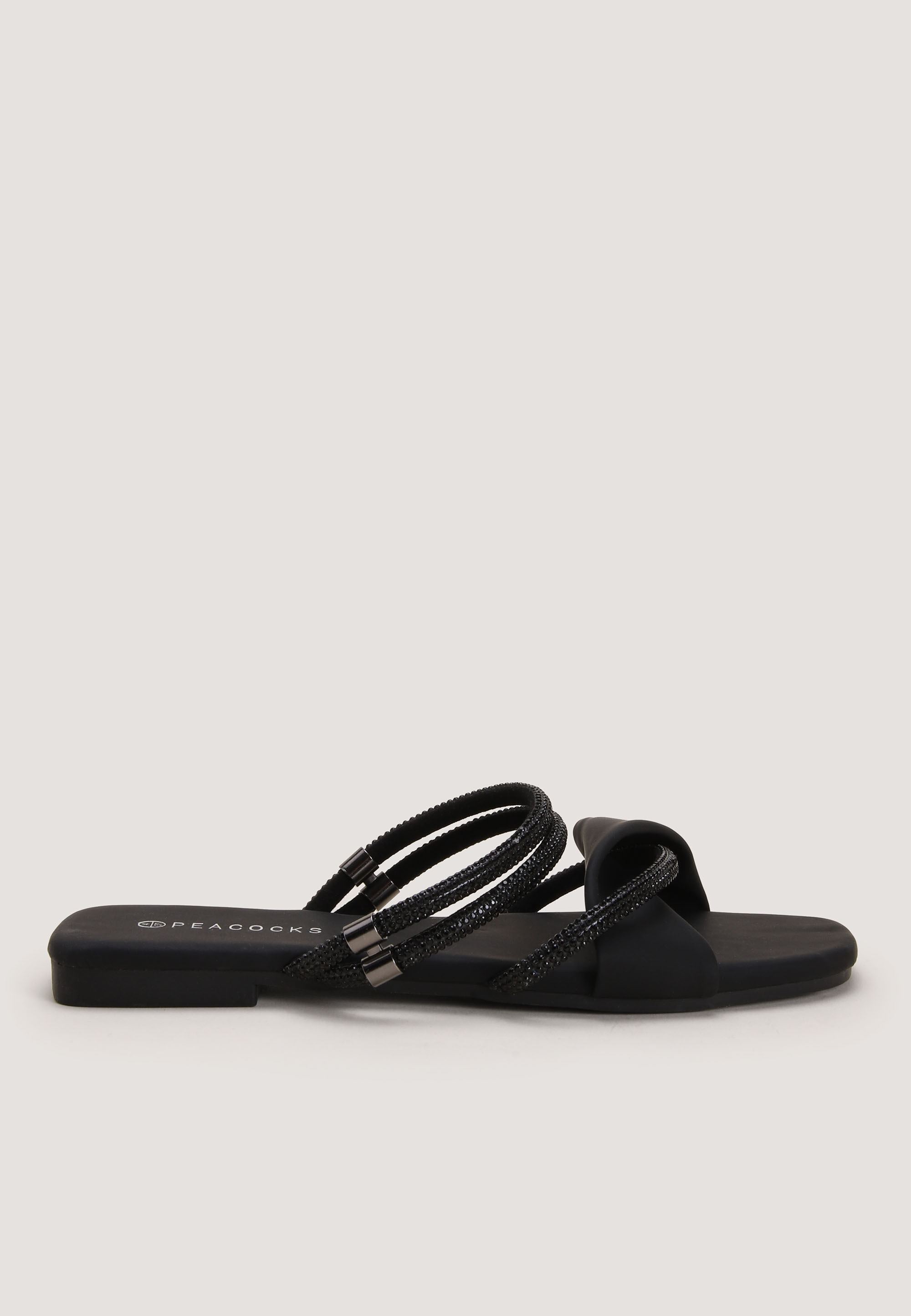 Womens Black Diamante Knot Sandals