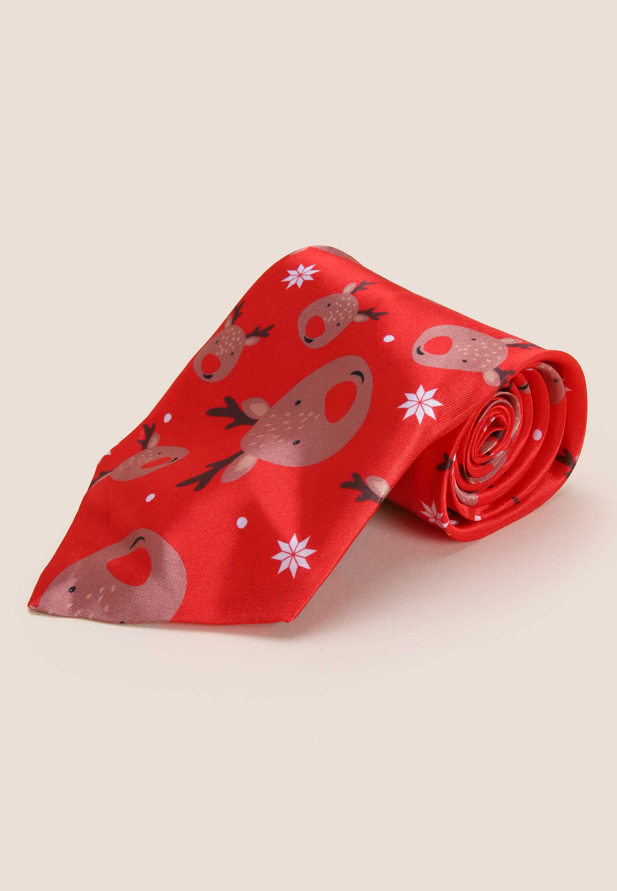 Mens Red Reindeer Novelty Christmas Tie