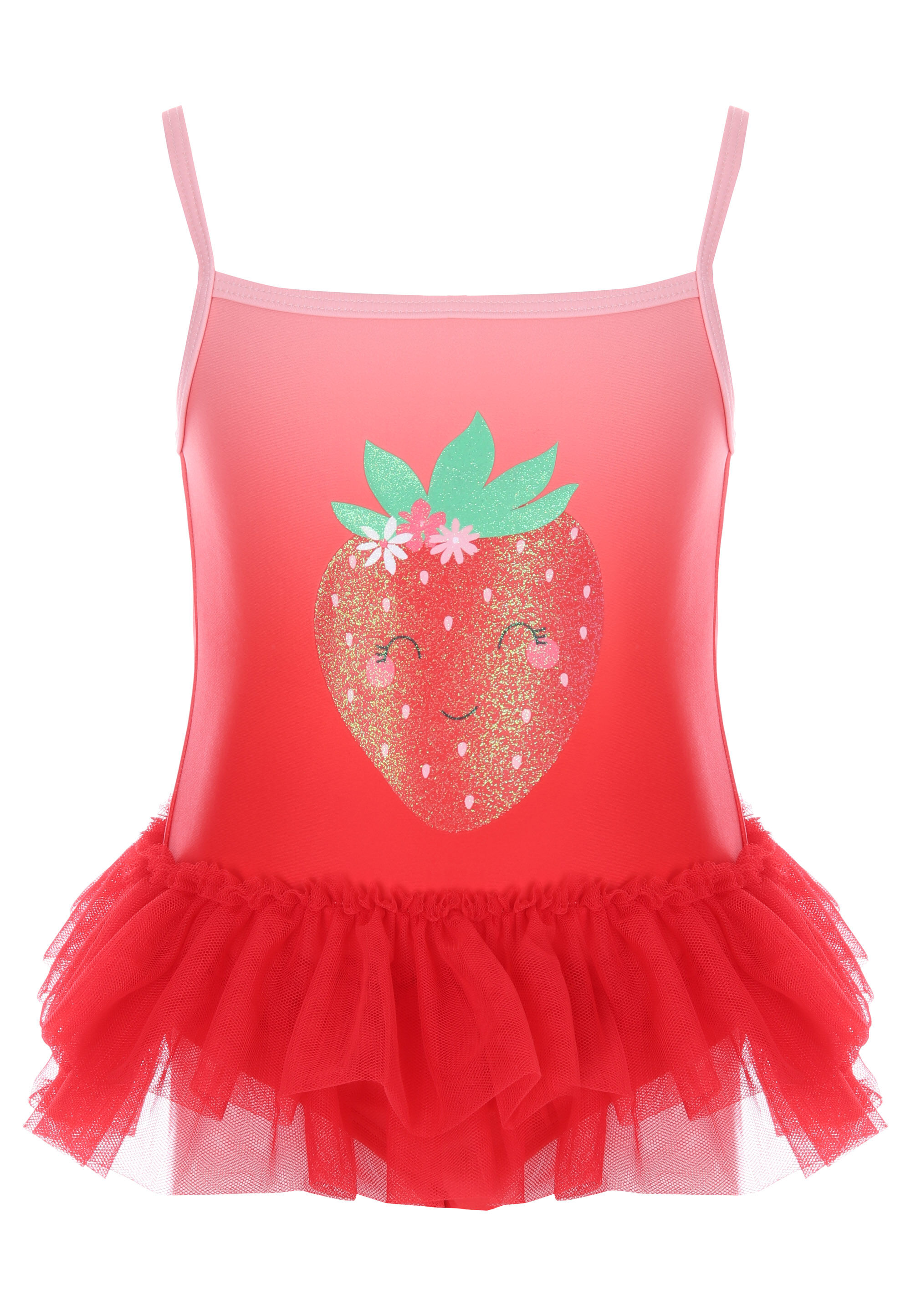 Younger Girls Red Strawberry Glitter Tutu Swimsuit