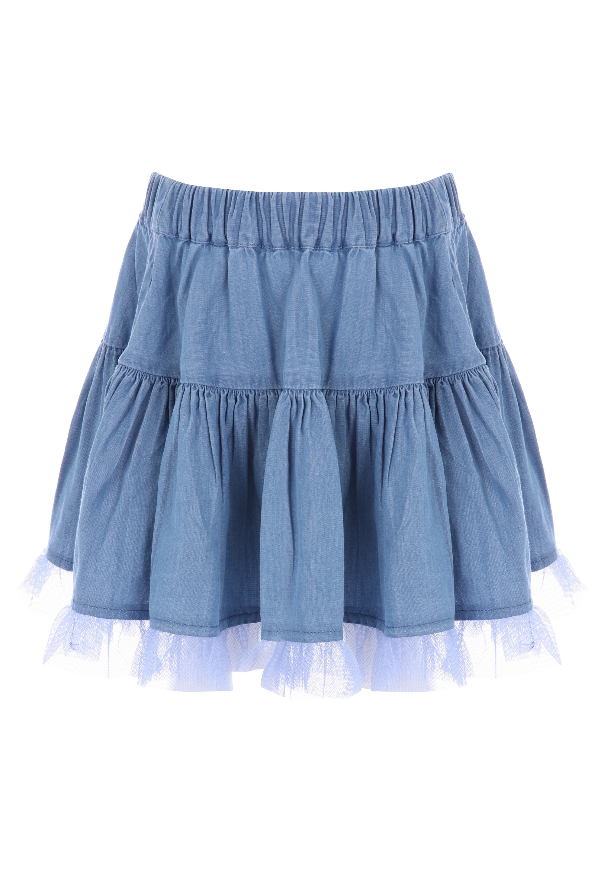 Younger Girls Blue Denim Ra-Ra Mesh Skirt