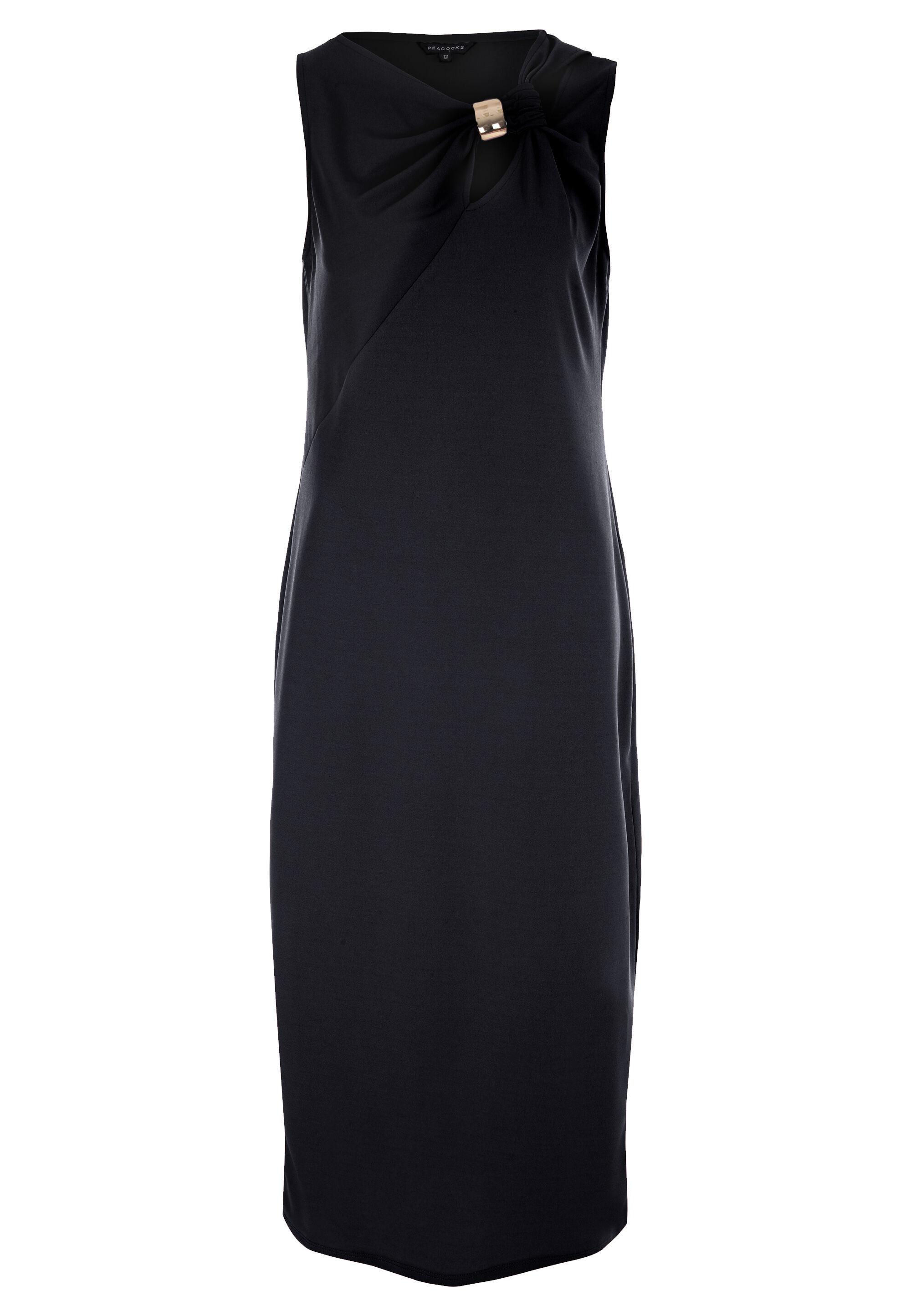 Womens Black Plain Gold Bar Sleeveless Midi Dress