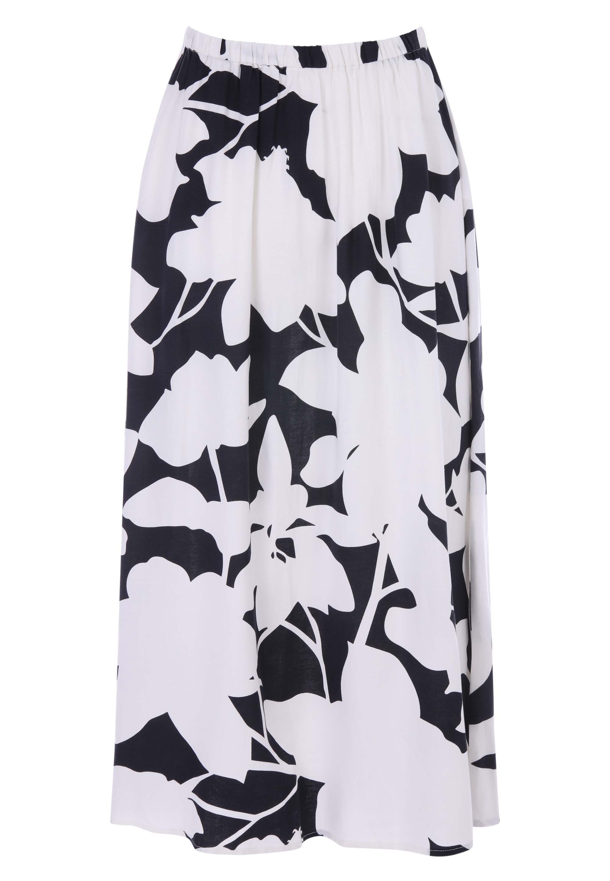 Womens Black & White Floral Linen Blend Skirt