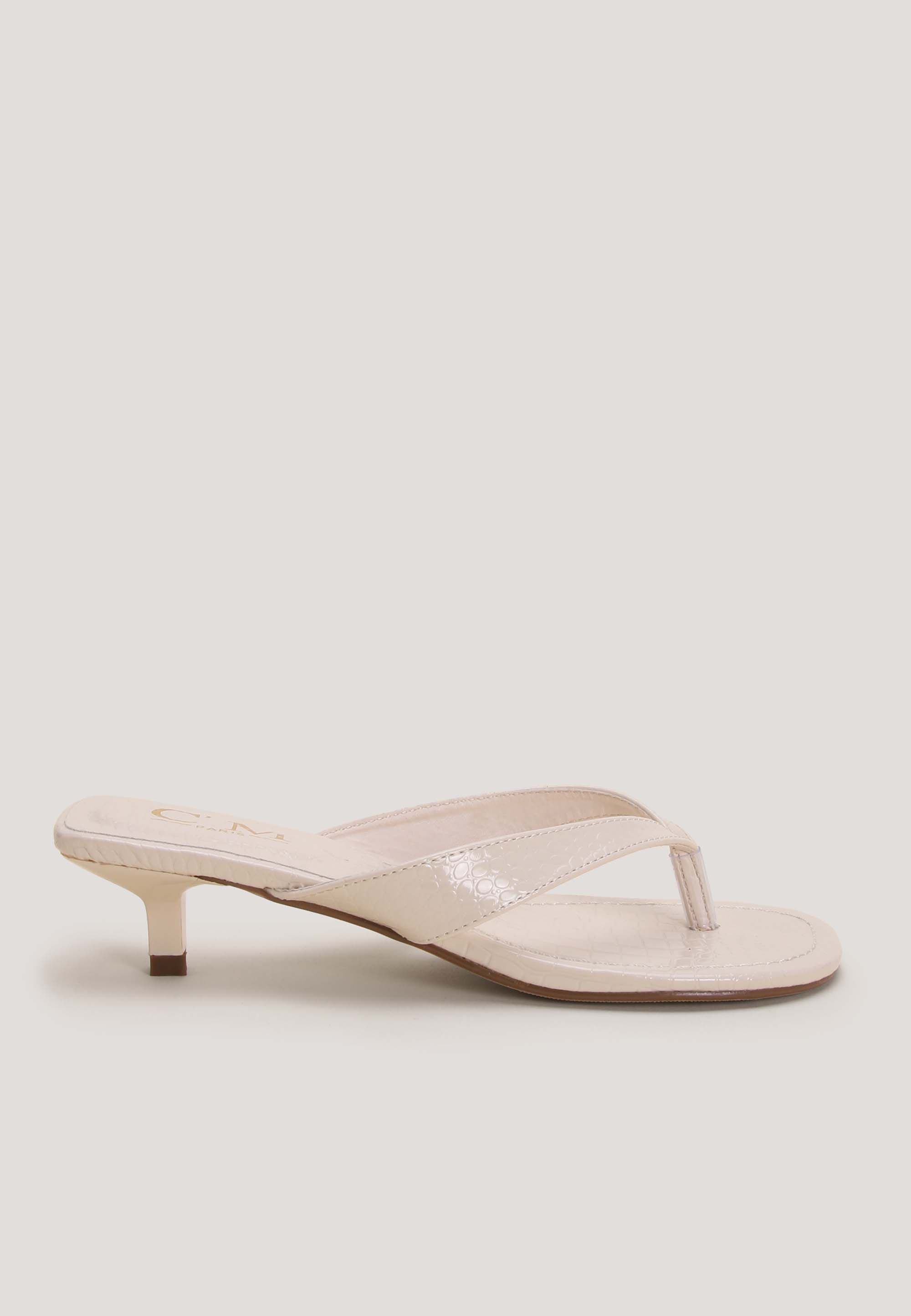 Womens Cream Croc Toe Post Kitten Heel Sandal